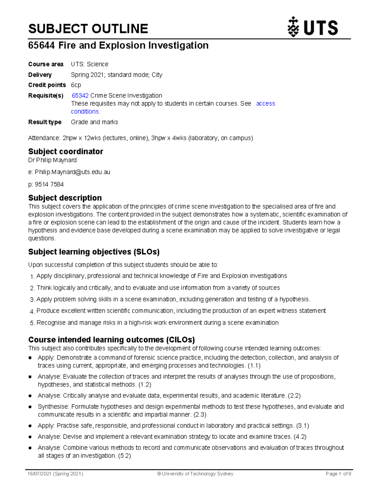 Fire and Explosive Investigation Outline - SUBJECT OUTLINE 65644 Fire ...