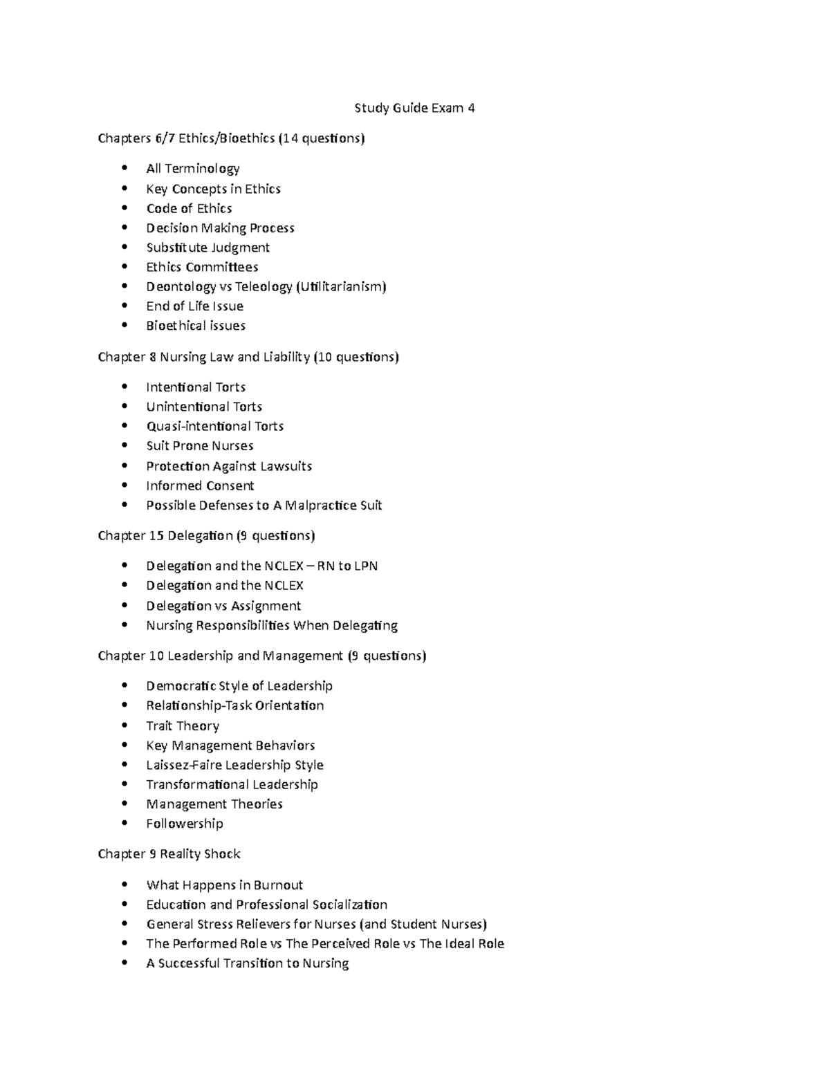 Exam 4 study guide - Study Guide Exam 4 Chapters 6/7 Ethics/Bioethics ...