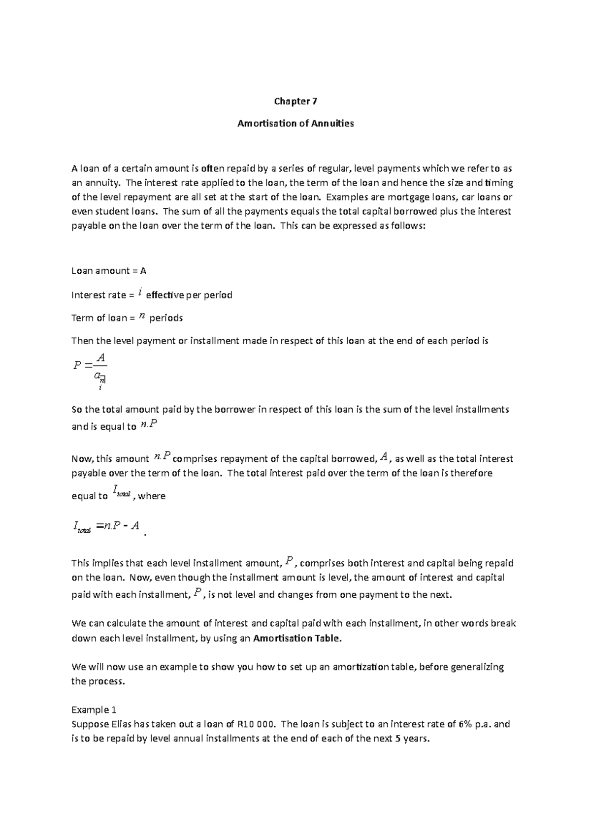 Chapter 7 Amortisation of annuities (Extra Copy) Chapter 7