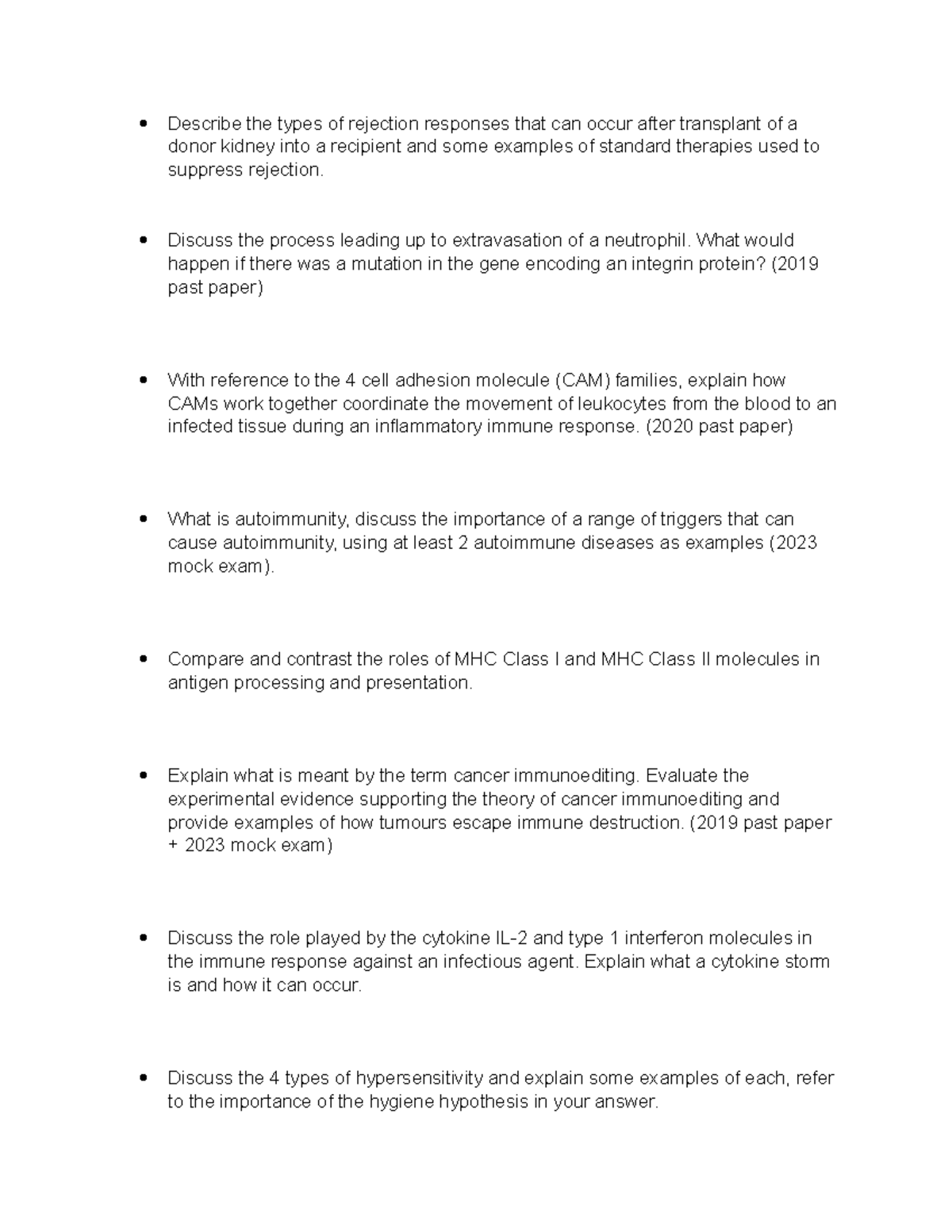 Essay Questions for Revision - Describe the types of rejection ...