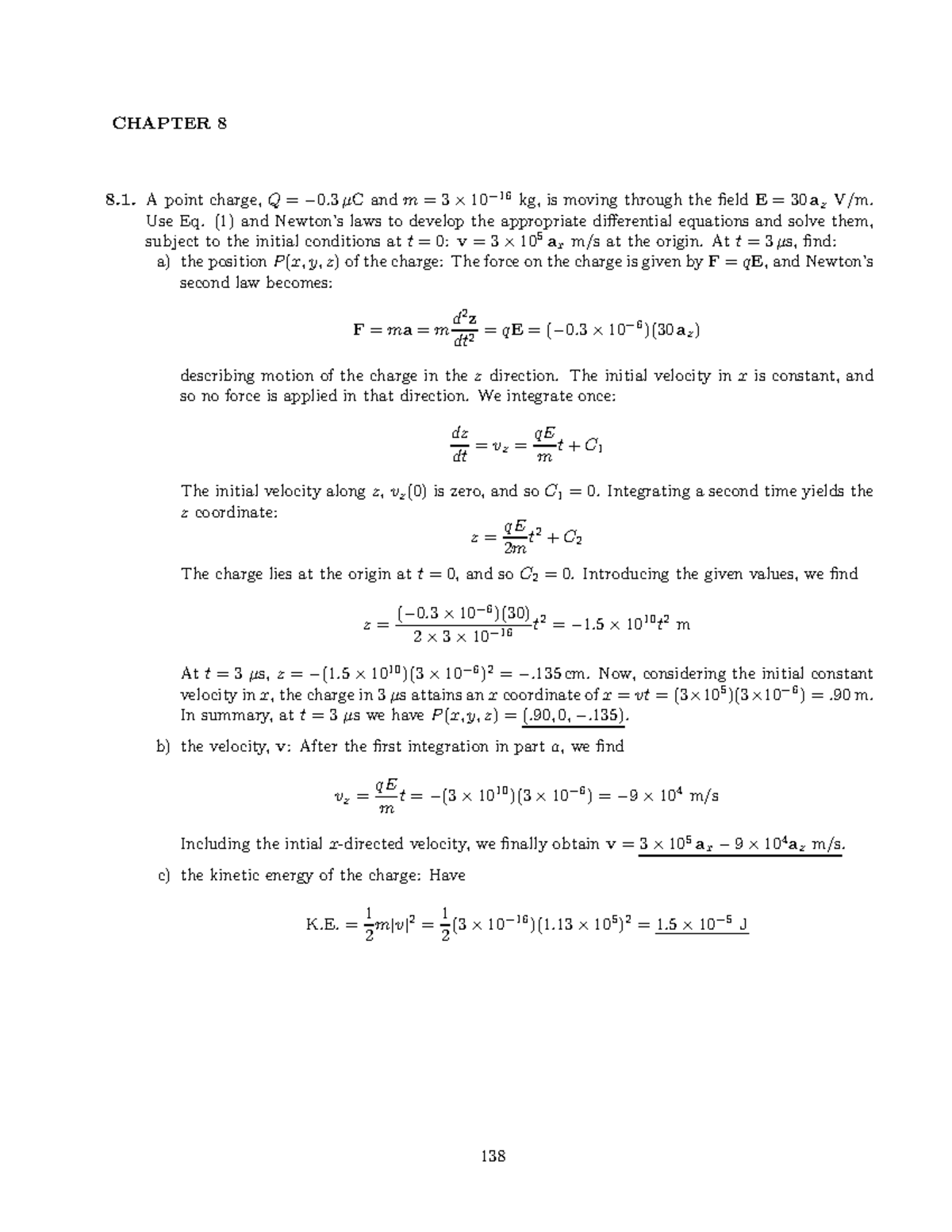 솔루션 전기전자 Chapter 08 - 전지전자 노트 - CHAPTER 8 A point charge, Q = − 0. 3 μC ...