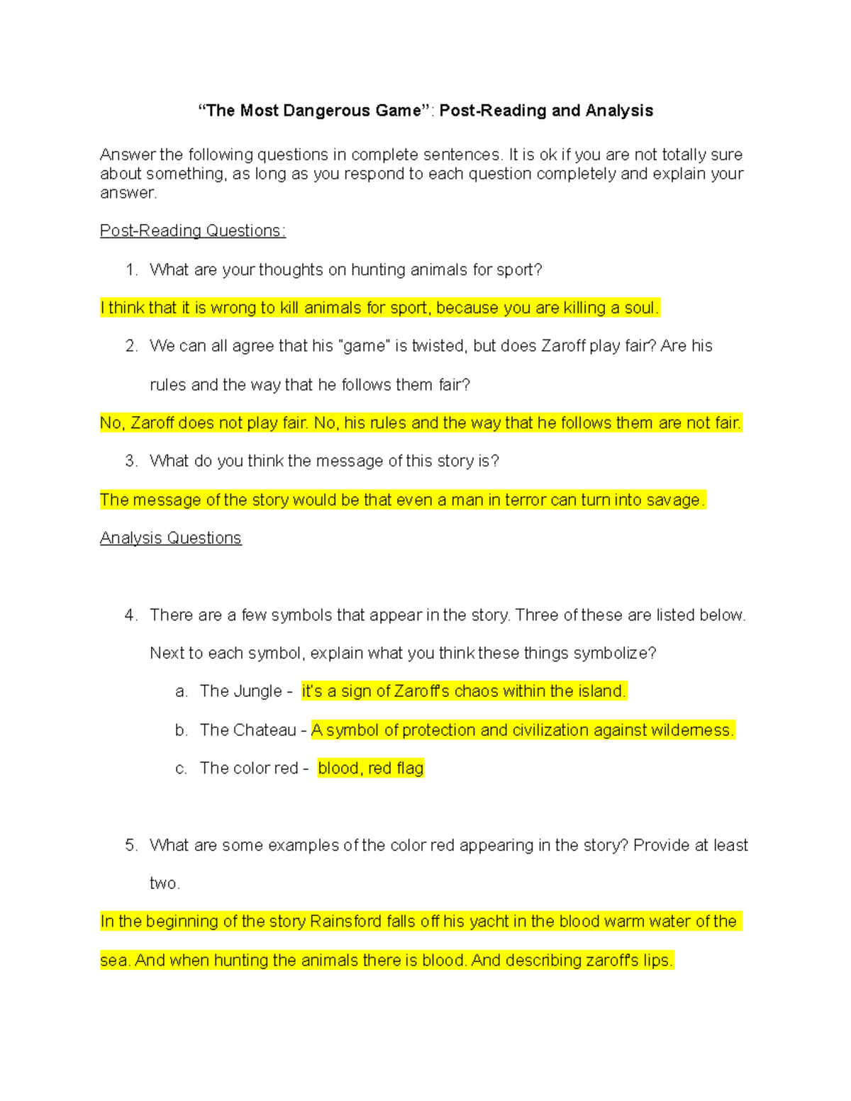 The Most Dangerous Game PostReading and Analysis “The Most Dangerous