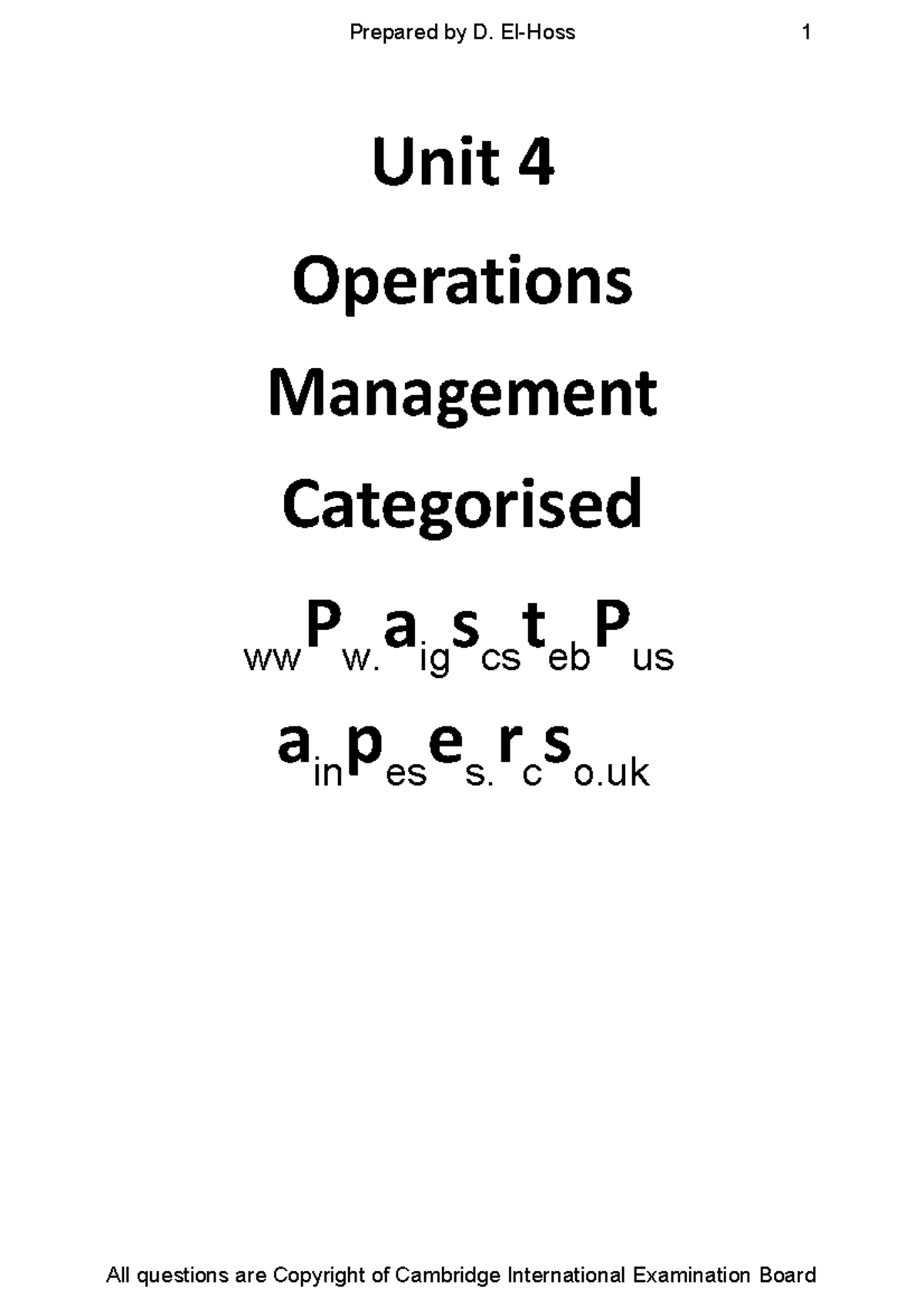 Unit 4 igcse business past papers Unit 4 Operations Management