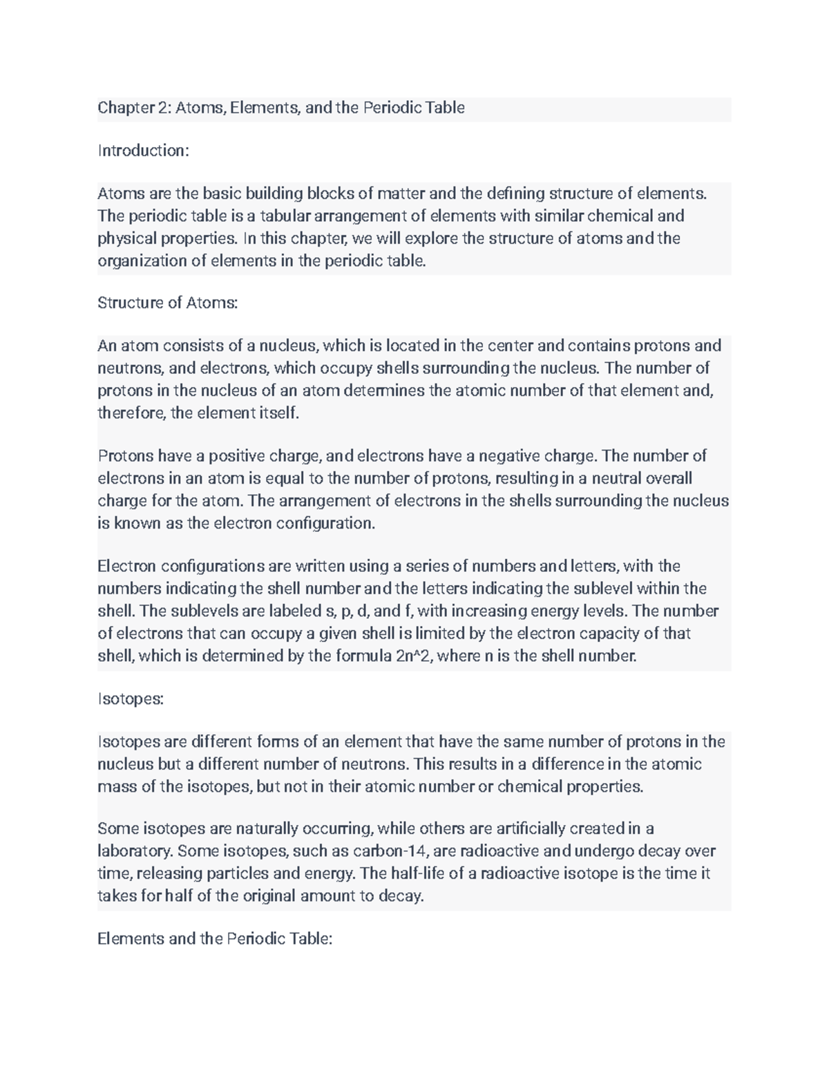 Chemistry 108-Chapter 2 - Chapter 2: Atoms, Elements, and the Periodic ...