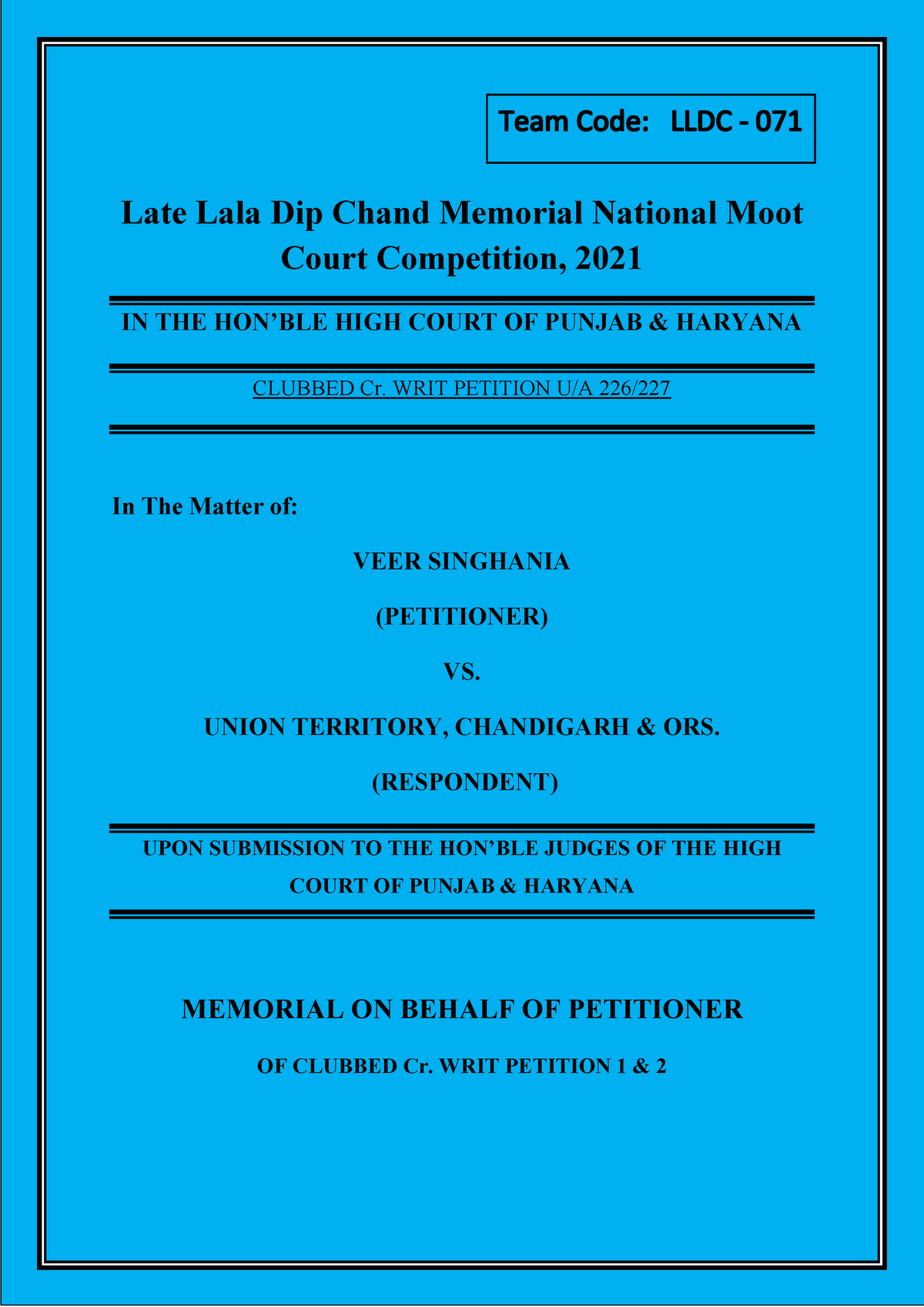 496216950 Petitioner Memorial Late Lala Deep Chand Moot Court ...