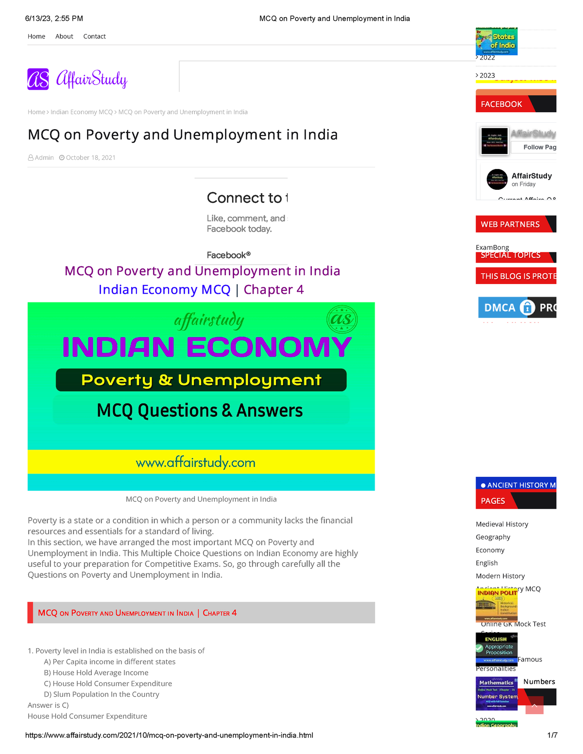 MCQ On Poverty And Unemployment In India - In This Section, We Have ...