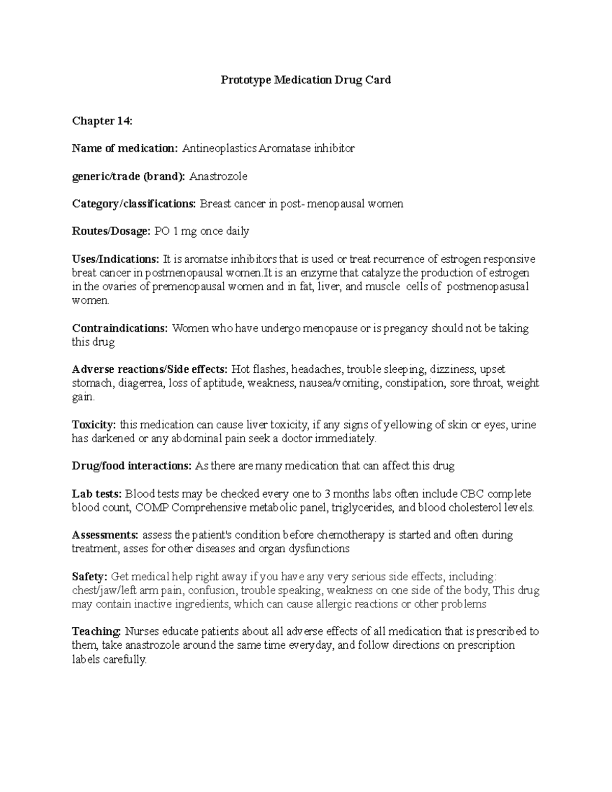Chapter 14 Prototype Medication Card Prototype Medication Drug Card