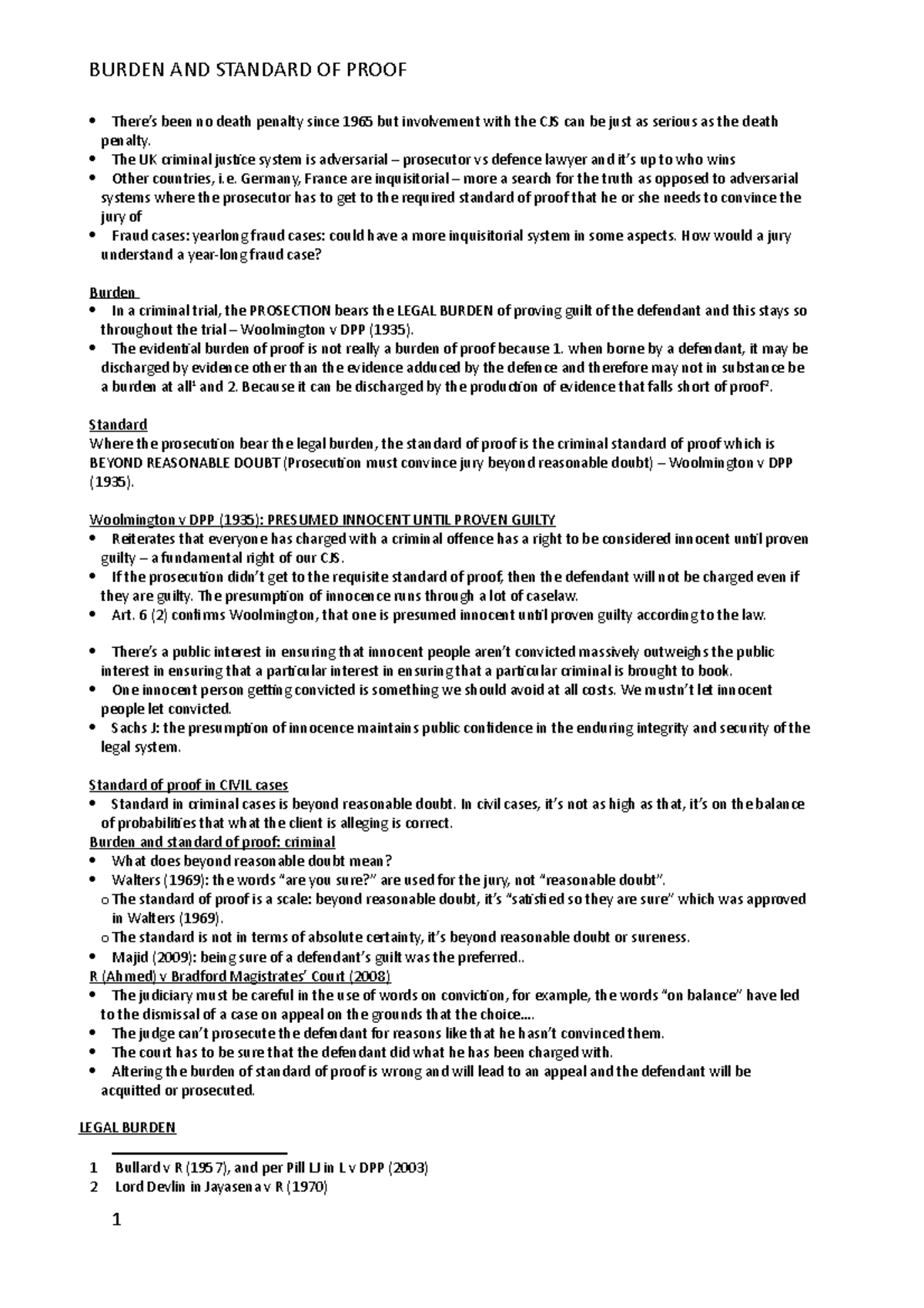 1 Burden of proof - Lecture notes 1 - BURDEN AND STANDARD OF PROOF ...