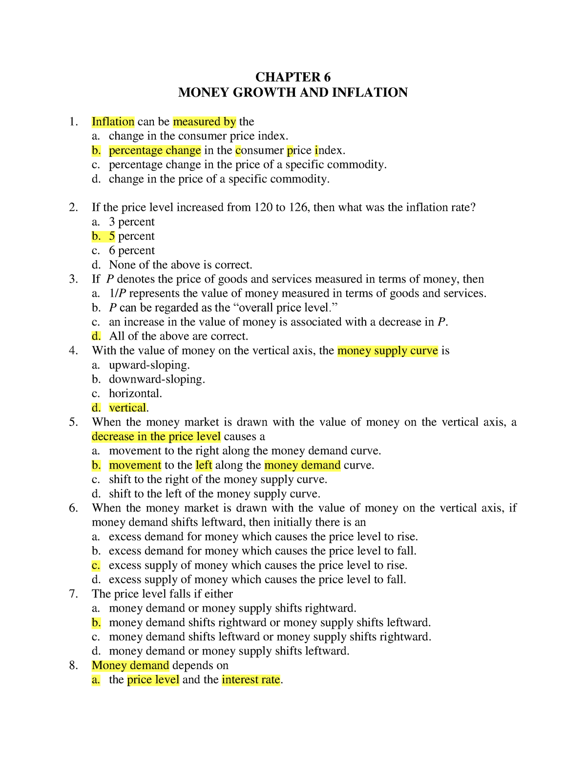 E6 - Chapter 6 Exercises - CHAPTER 6 MONEY GROWTH AND INFLATION ...