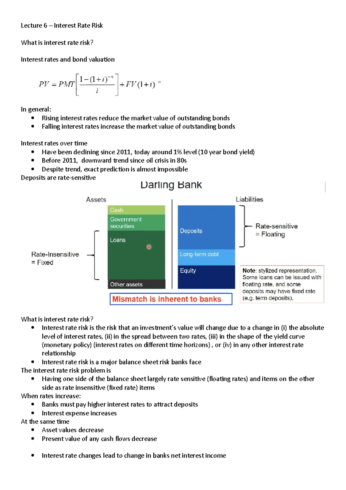 Lecture 6 - Lecture 6 – Interest Rate Risk What is interest rate risk ...