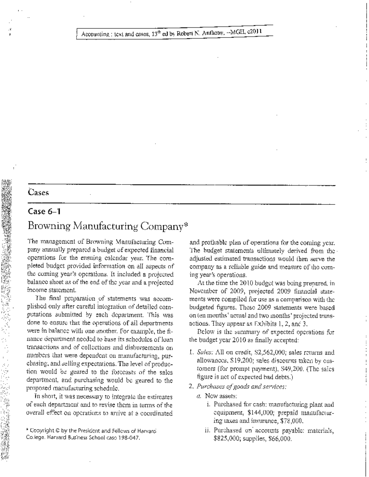 Case 61 Browning Manufacturing Company Managerial Accounting Studocu