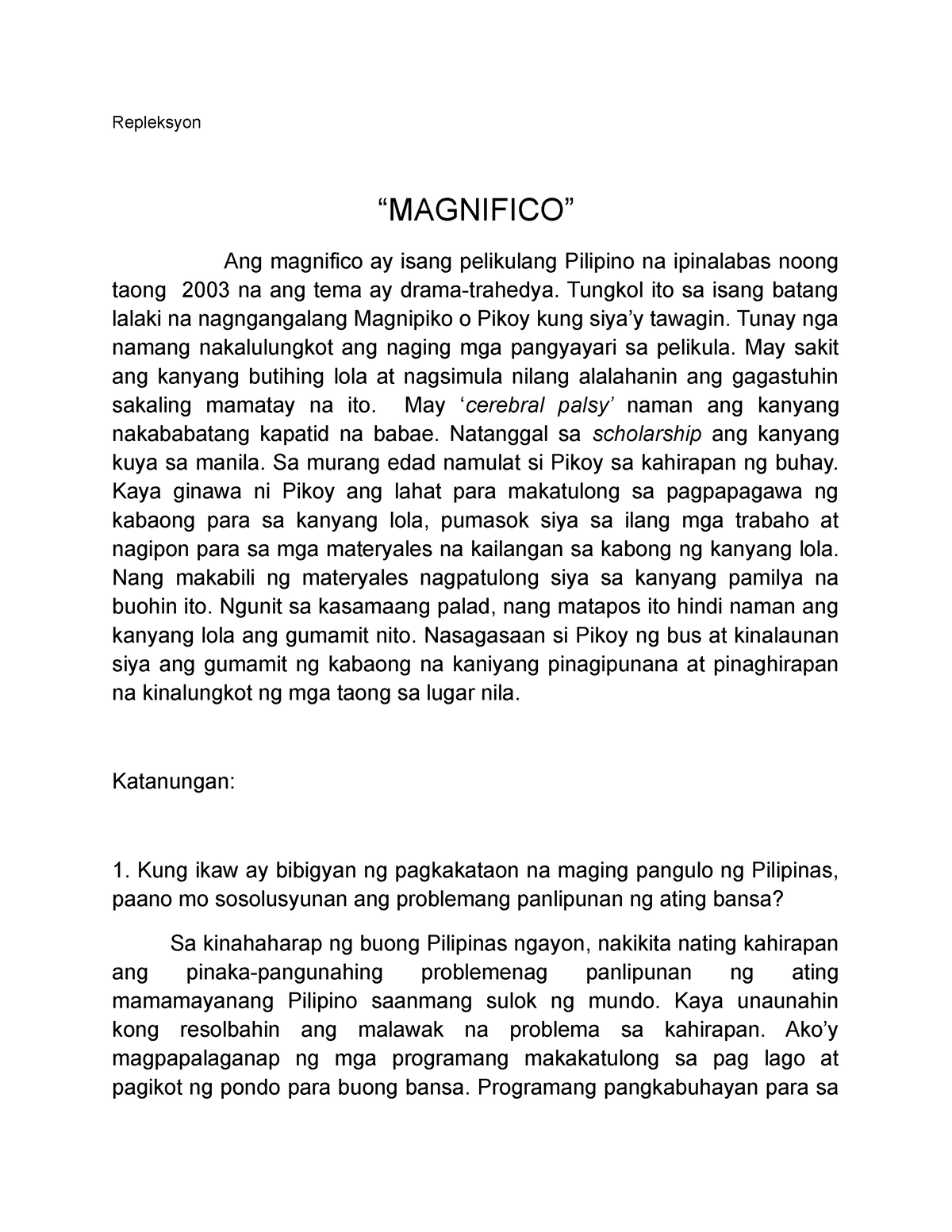 magnifico summary tagalog