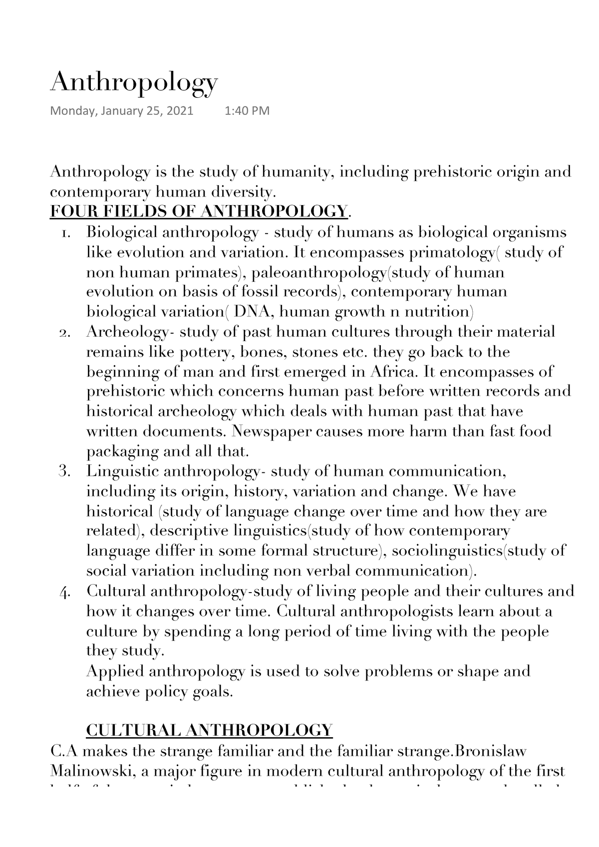 Anthropology - Summary Of Chapter 1 - Anthropology Is The Study Of ...