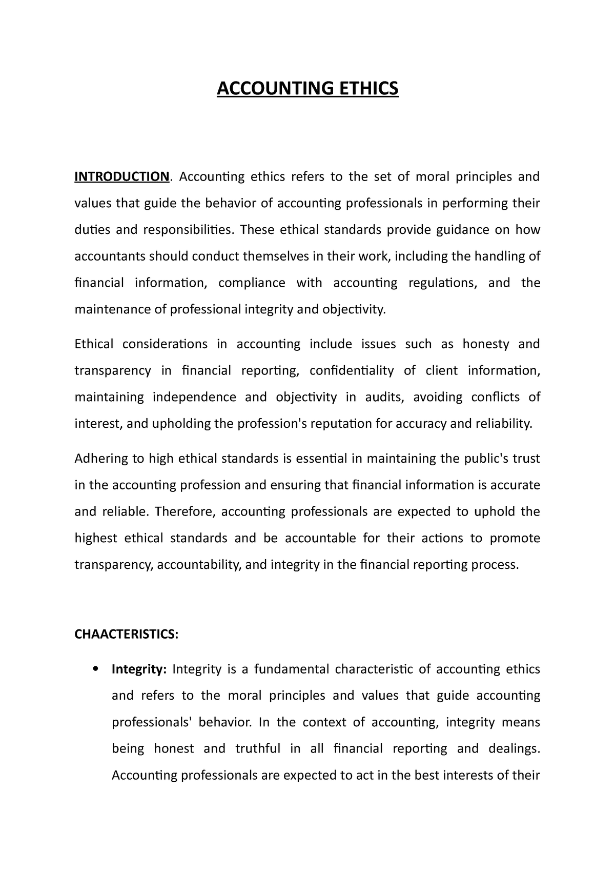 Accounting Ethics - ACCOUNTING ETHICS INTRODUCTION. Accounting Ethics ...