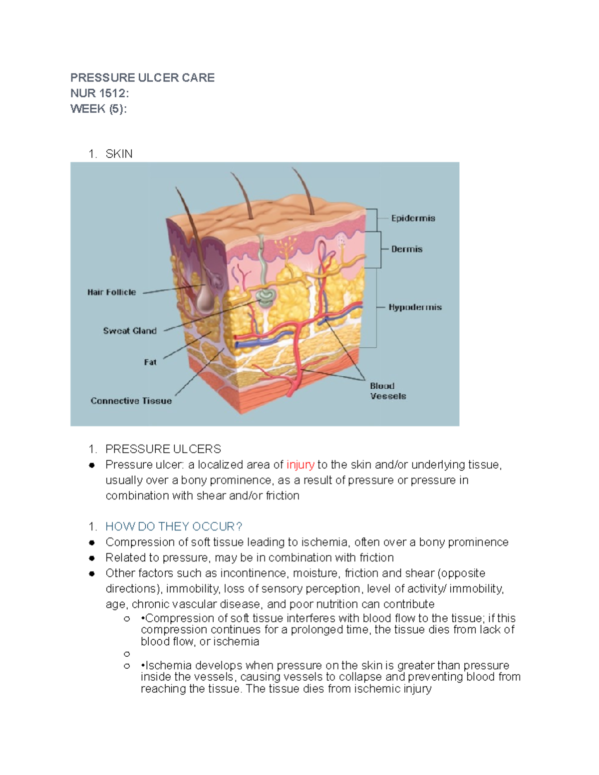 Nurs - Pressure Ulcer Care - PRESSURE ULCER CARE NUR 1512: WEEK (5): 1 ...