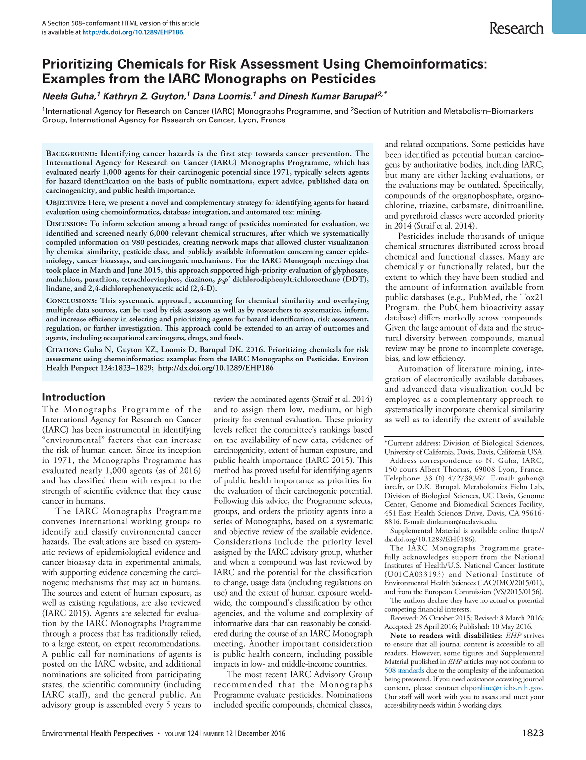 Prioritizing Chemicals For Risk Assessment Using Chemoinformatics