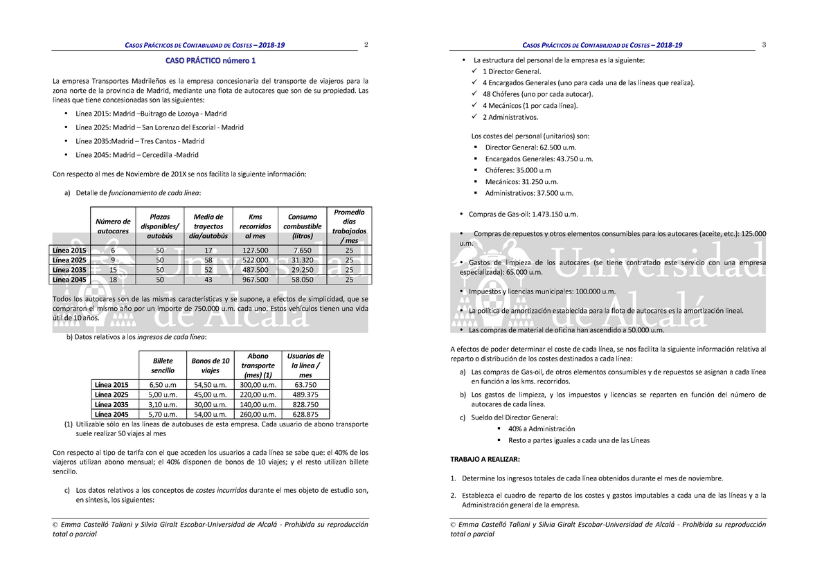 Caso 1 Caso1 Casos PrÁcticos De Contabilidad De Costes 2018 19 Casos PrÁcticos De 9582