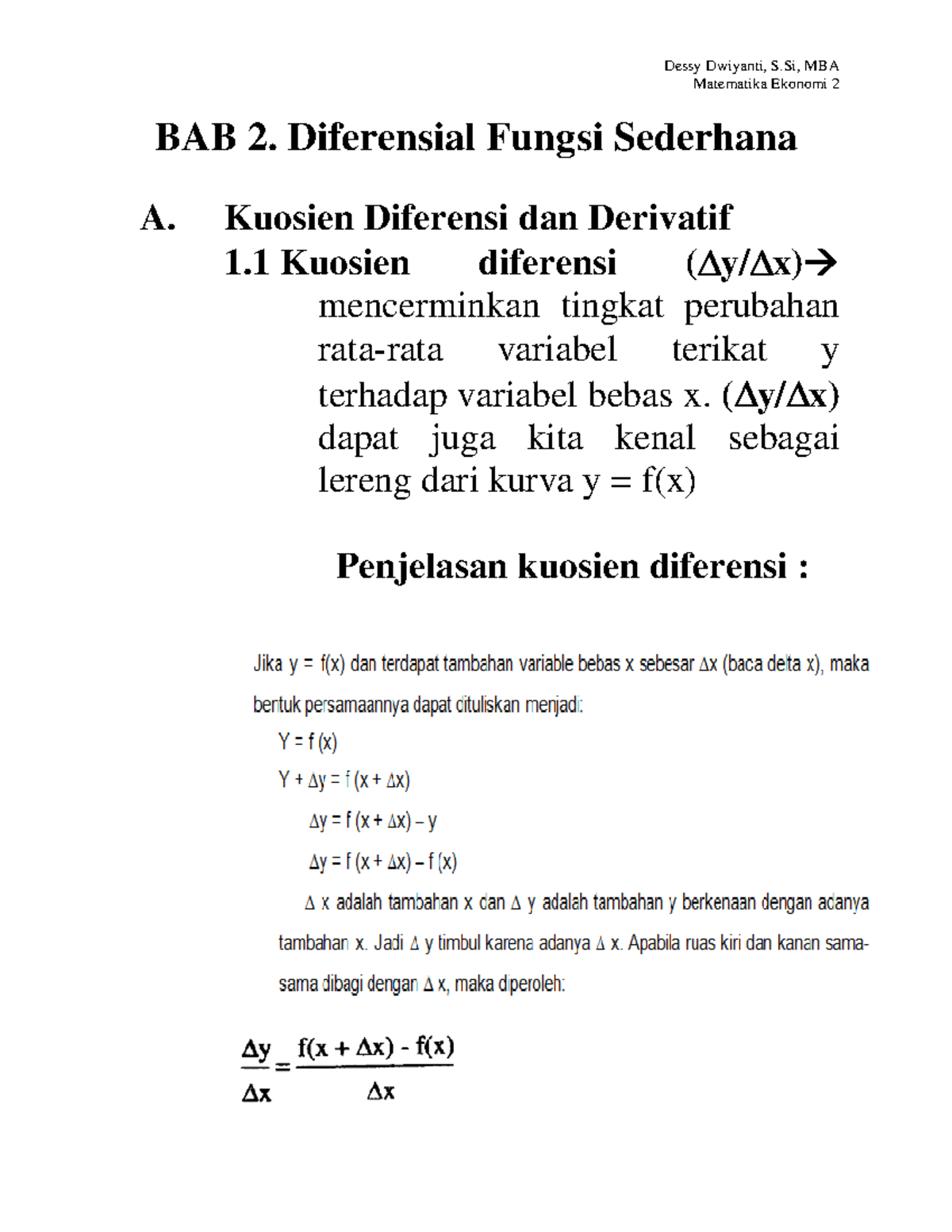 BAB+2+ Diferensiasi+ Fungsi+ Sederhana - Matematika Ekonomi 2 BAB 2 ...