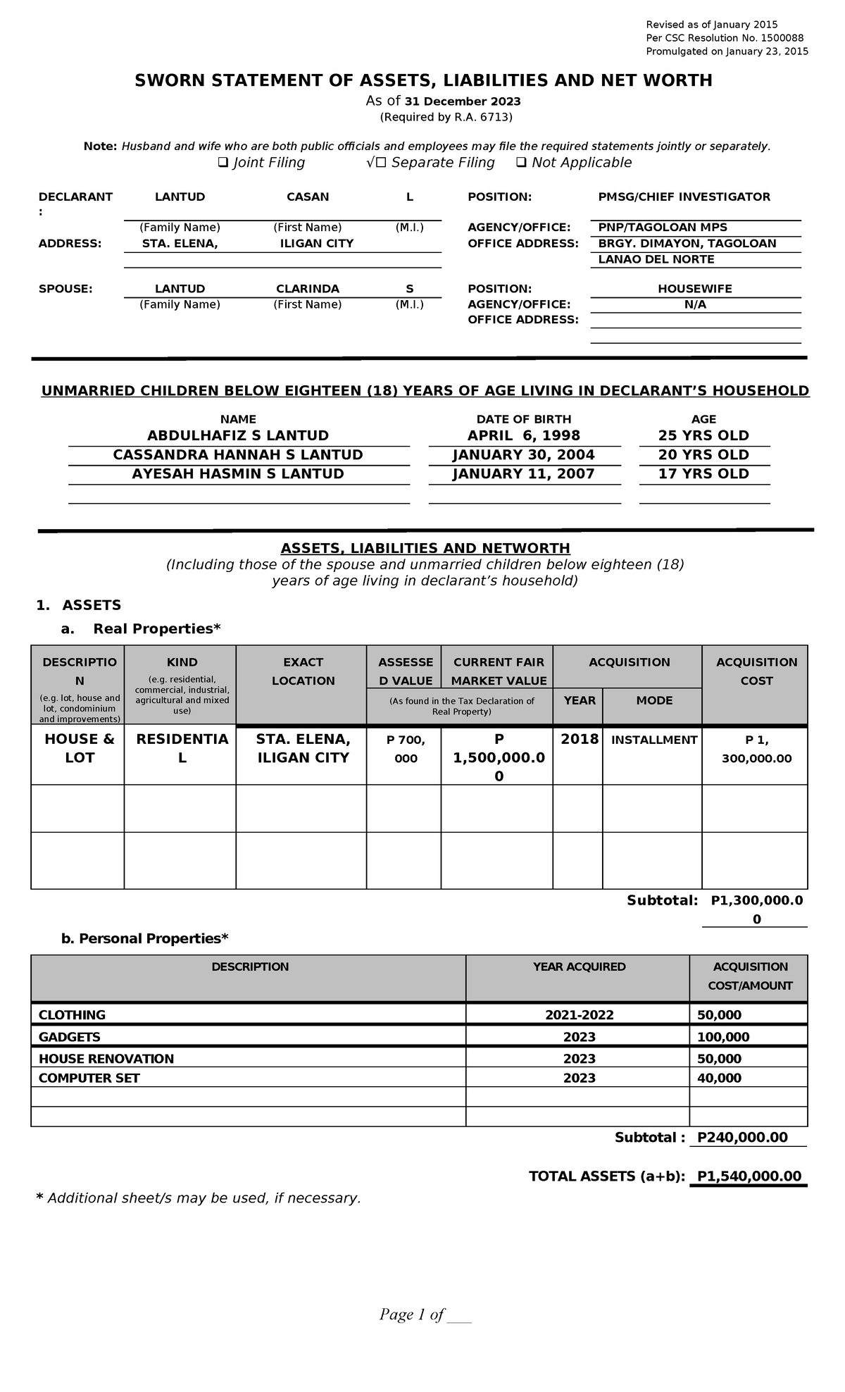 PAT Dipatuan SALN - thank you - Revised as of January 2015 Per CSC ...