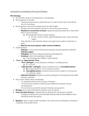 Microbiology Test #3 - Infection Control: Infection: an invasion and ...