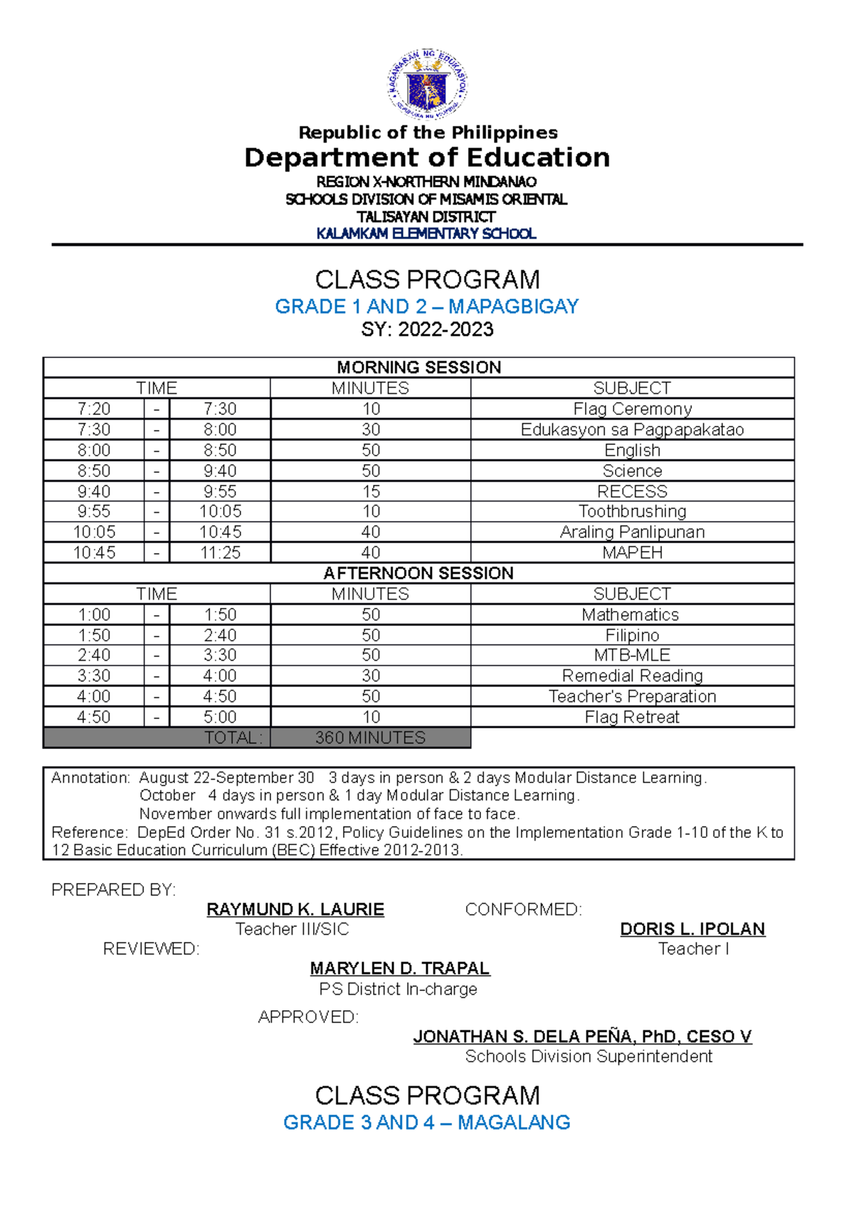 Class Program 2024 Deped Lucie Kimberlyn