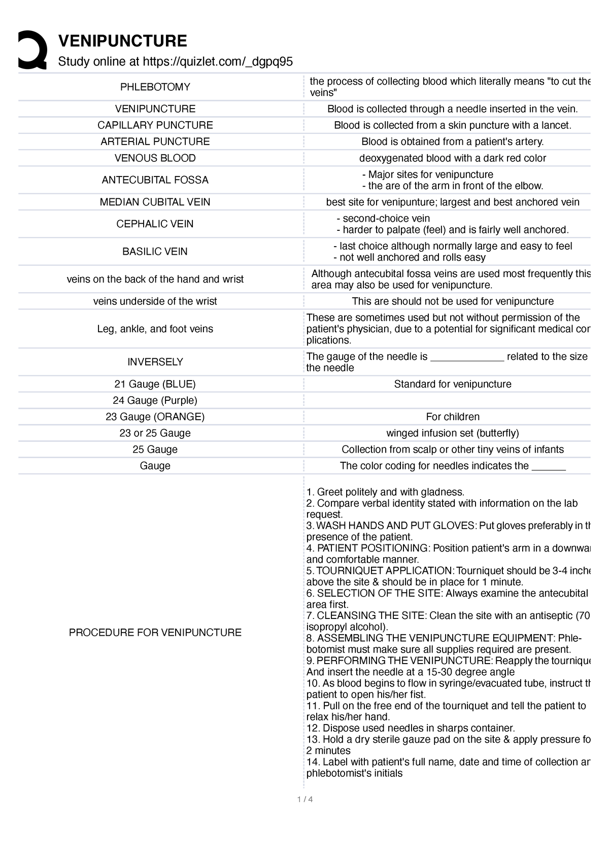 Venipuncture Quizlet - Study online at quizlet/_dgpq PHLEBOTOMY the ...