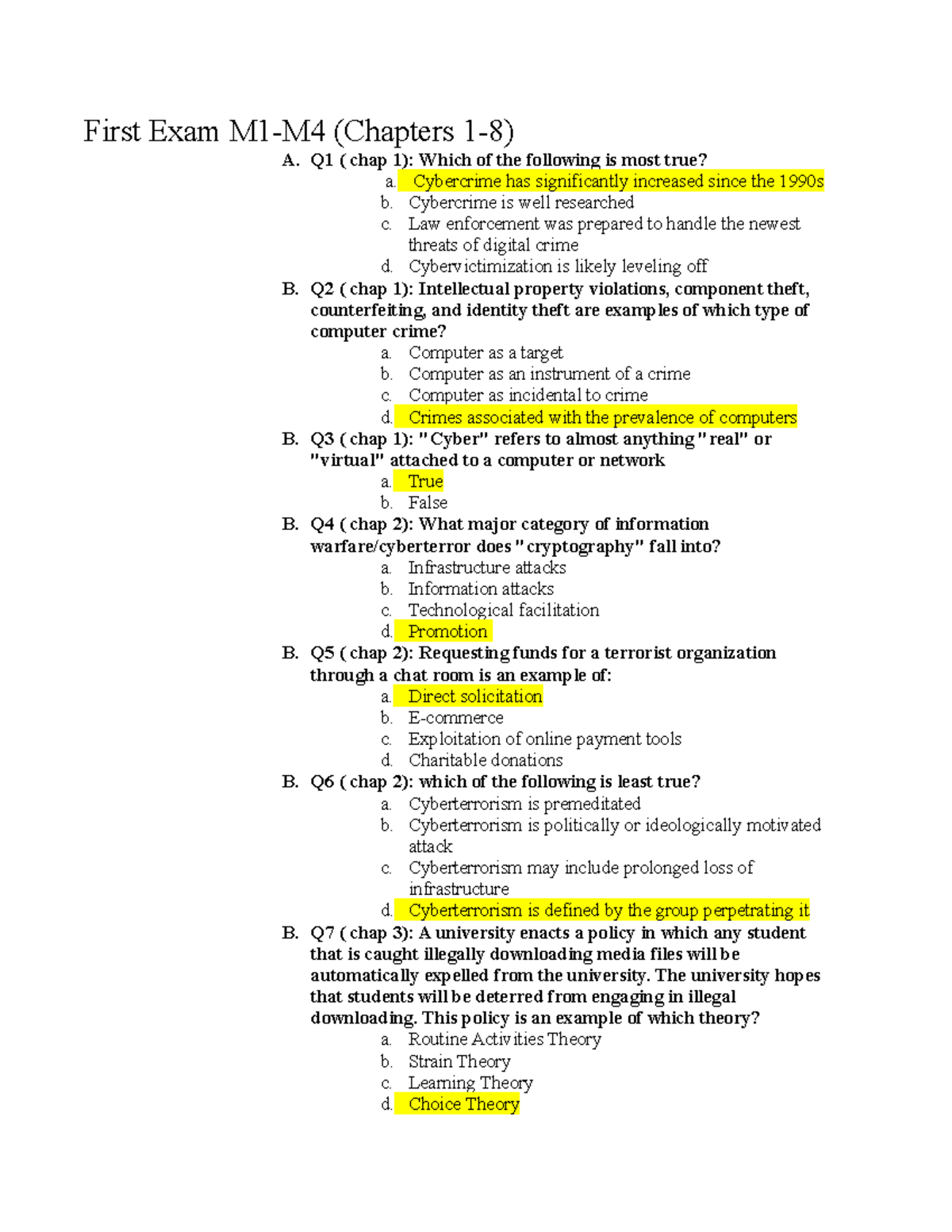 Exam Reviews With Answers - First Exam M1-M4 (Chapters 1-8) A. Q1 ...