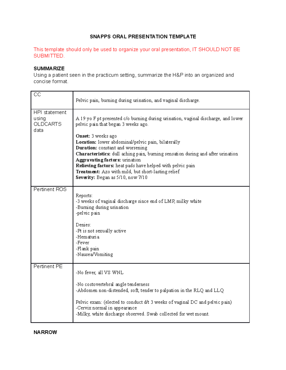 Snapps Oral Template - SNAPPS ORAL PRESENTATION TEMPLATE This template ...