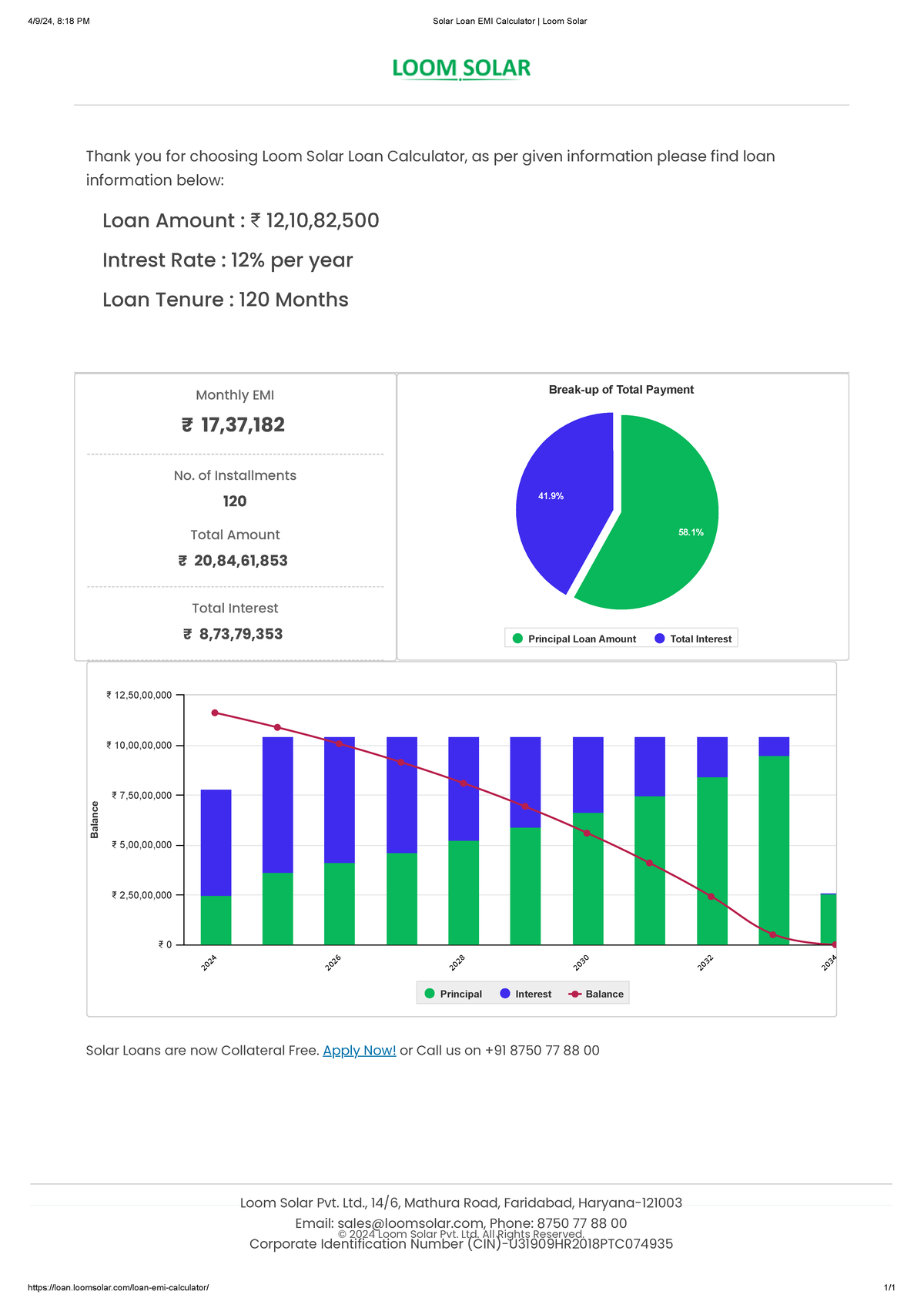 Solar Loan EMI Calculator Loom Solar - 4/9/24, 8:18 PM Solar Loan EMI ...