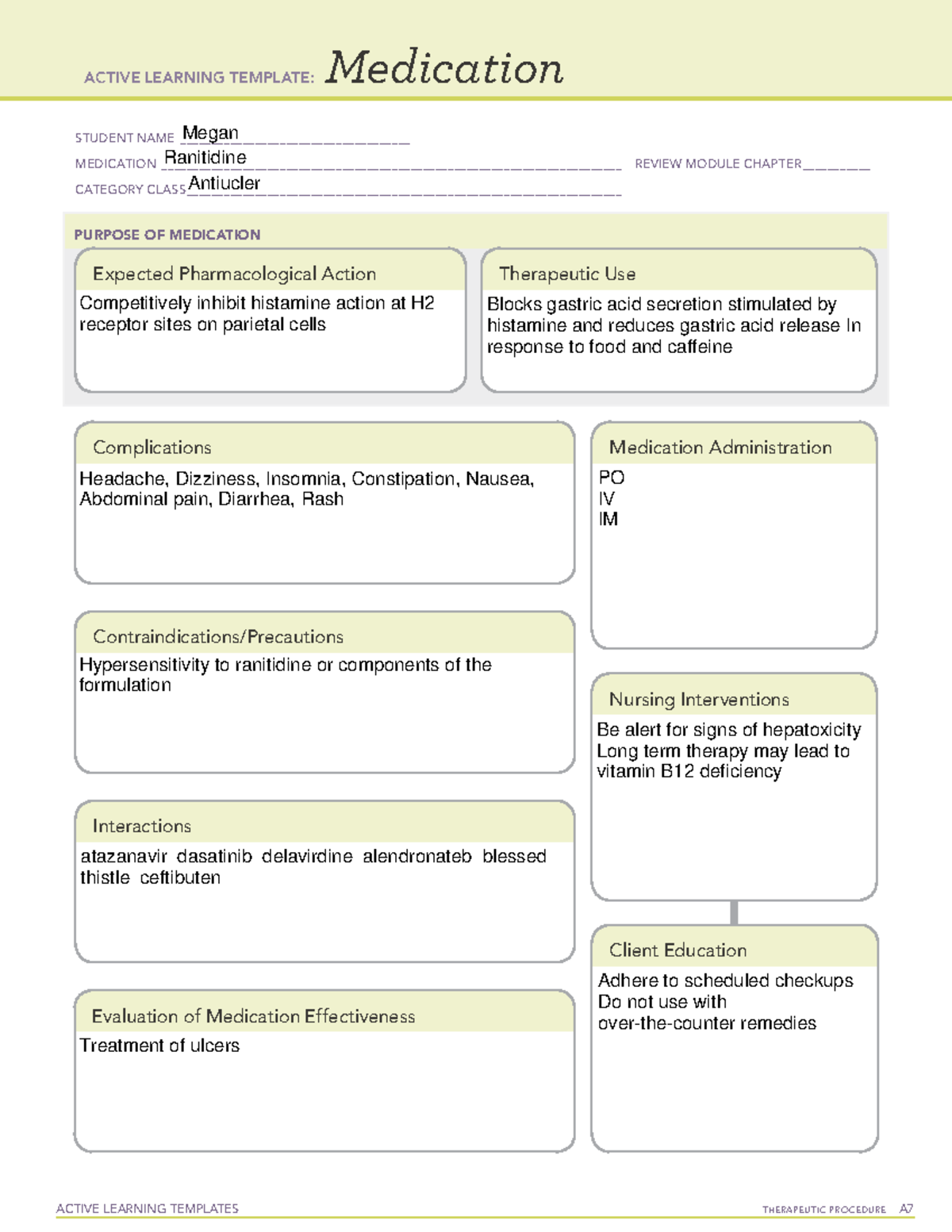 Active Learning Template medication Ranitidine - ACTIVE LEARNING ...