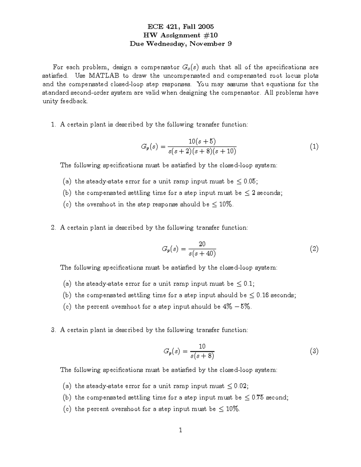 Homework Assignment 10 - ECE 421, Fall 2005 HW Assignment # Due ...