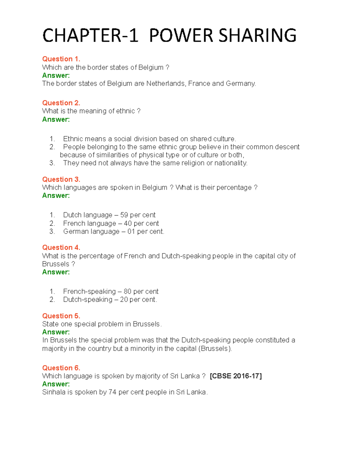 Power Sharing Question 1. Which are the border states of Belgium
