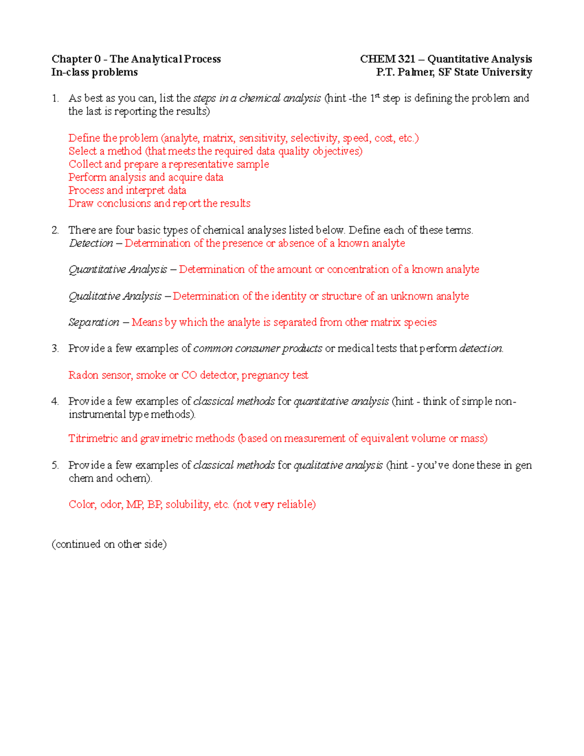 Ch 0 answers Chapter 0 The Analytical Process CHEM 321
