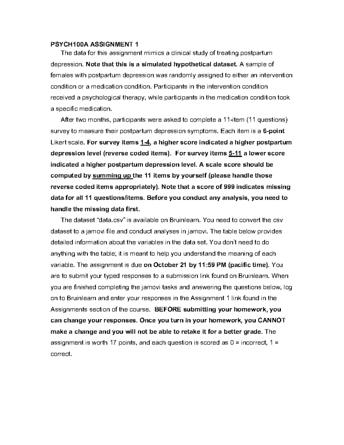 Kami Export - Assignment 1-7 - PSYCH100A ASSIGNMENT 1 The data for this ...