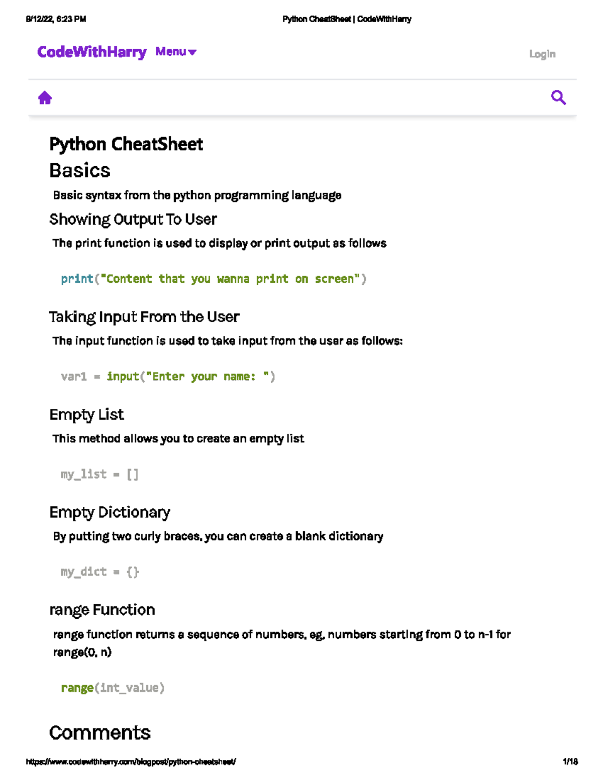 Pyton cheatsheet - Computer Science and Application - Studocu