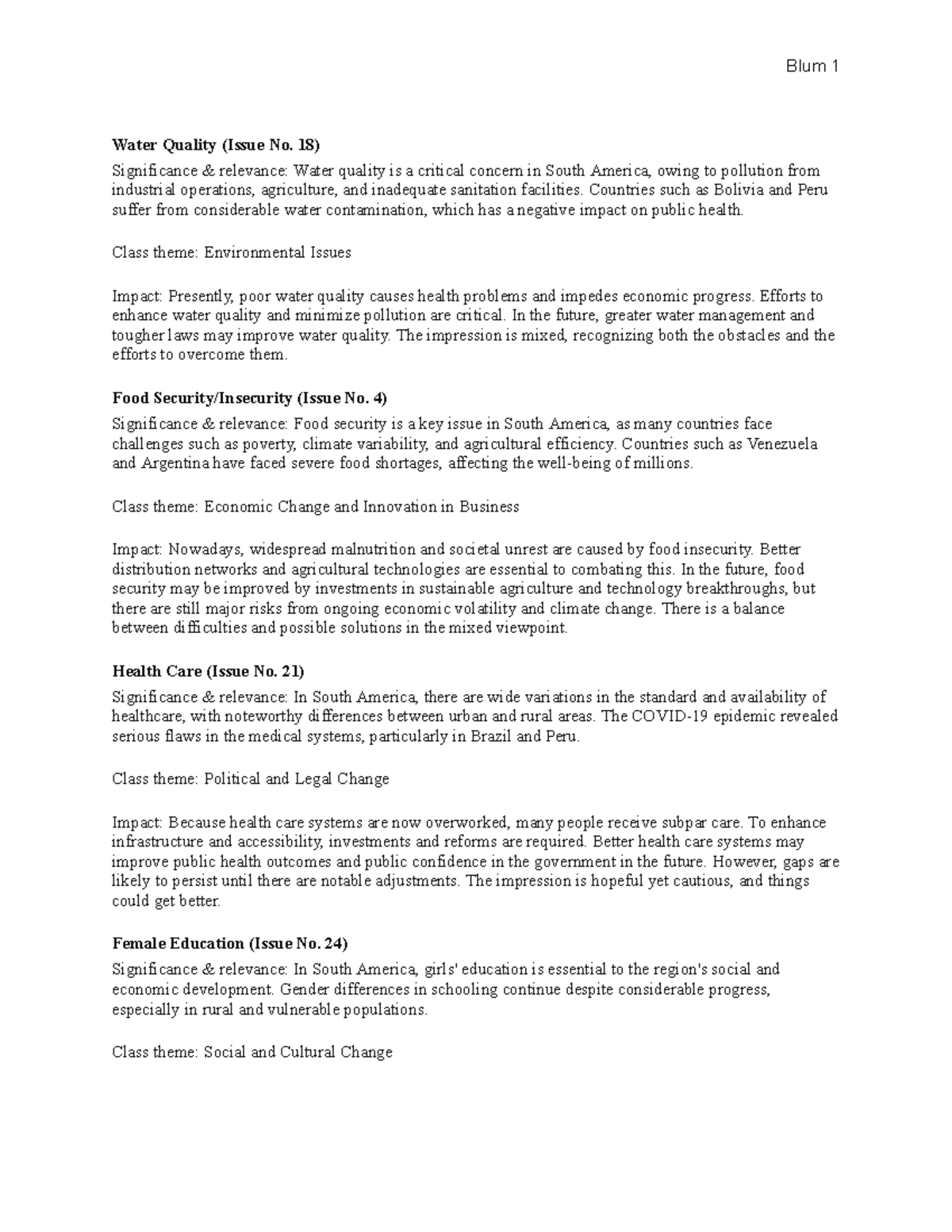 Assignment 2 EB BSAD 320 - Blum 1 Water Quality (Issue No. 18 ...