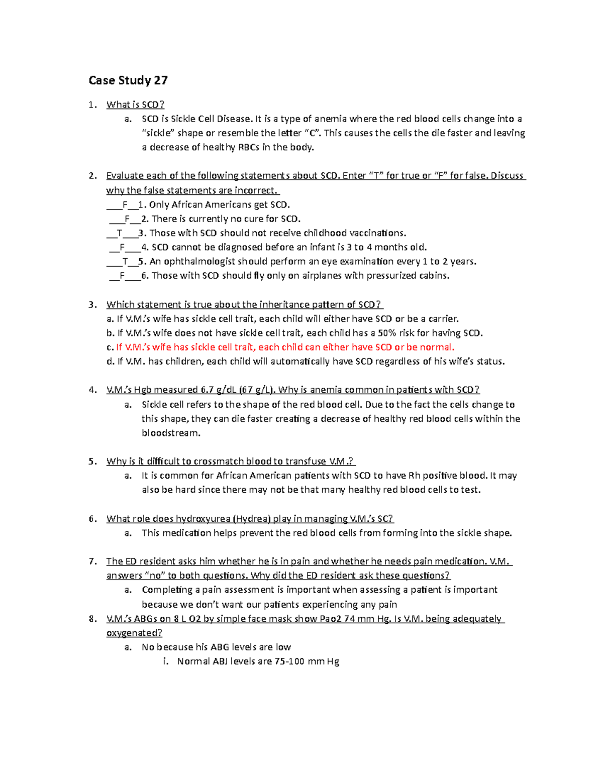 Case Study: Sickle Cell Disease (SCD) Evaluation and Management - Studocu