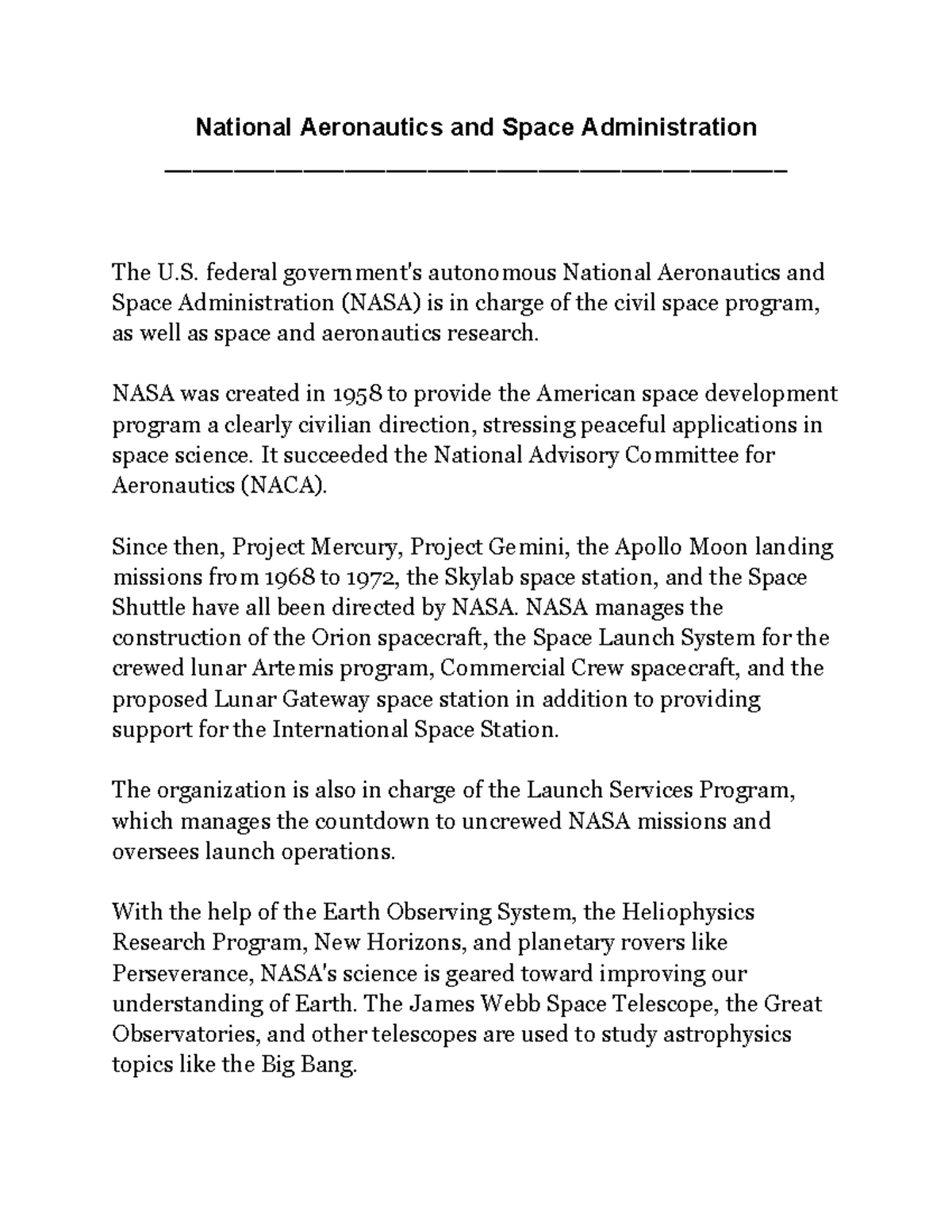 National Aeronautics and Space Administration - Google Docs - National ...