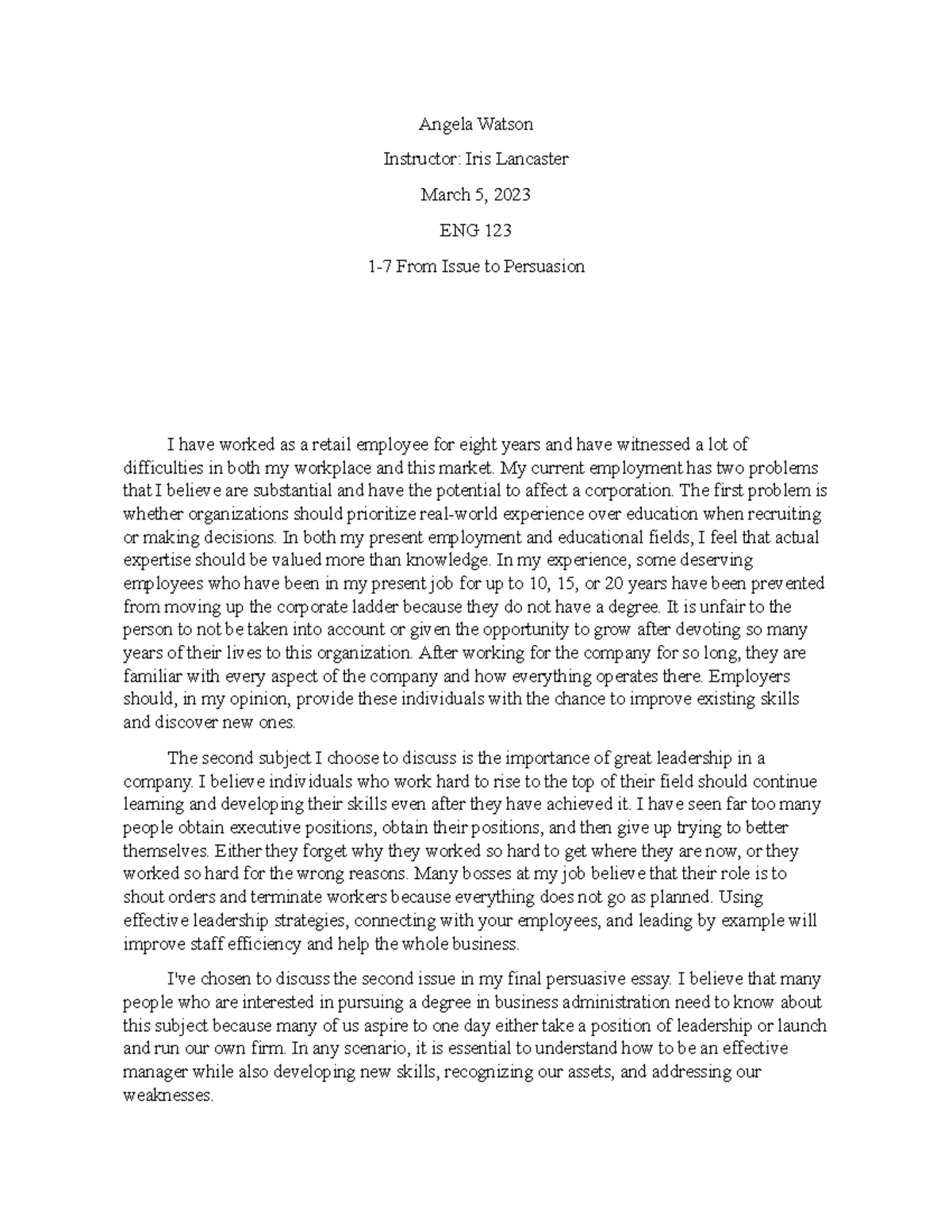 ENG 123 1-7 Assignmeent - Angela Watson Instructor: Iris Lancaster ...