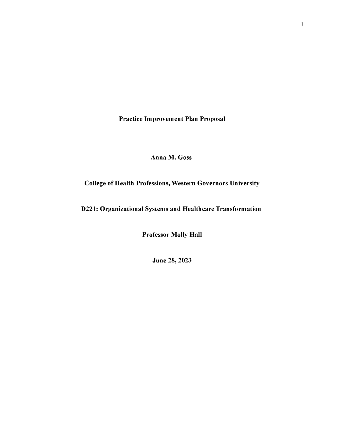 D221 paper - Practice improvement plan proposal - Practice Improvement ...