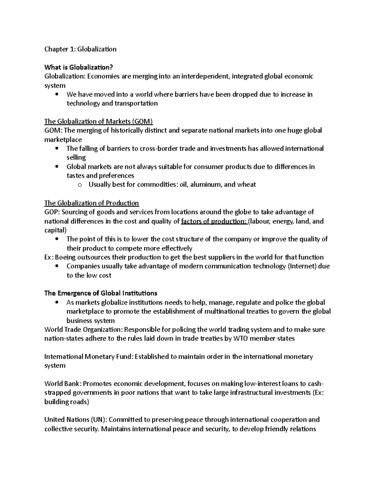 Chapter 1 Notes - Chapter 1: Globalization What is Globalization ...