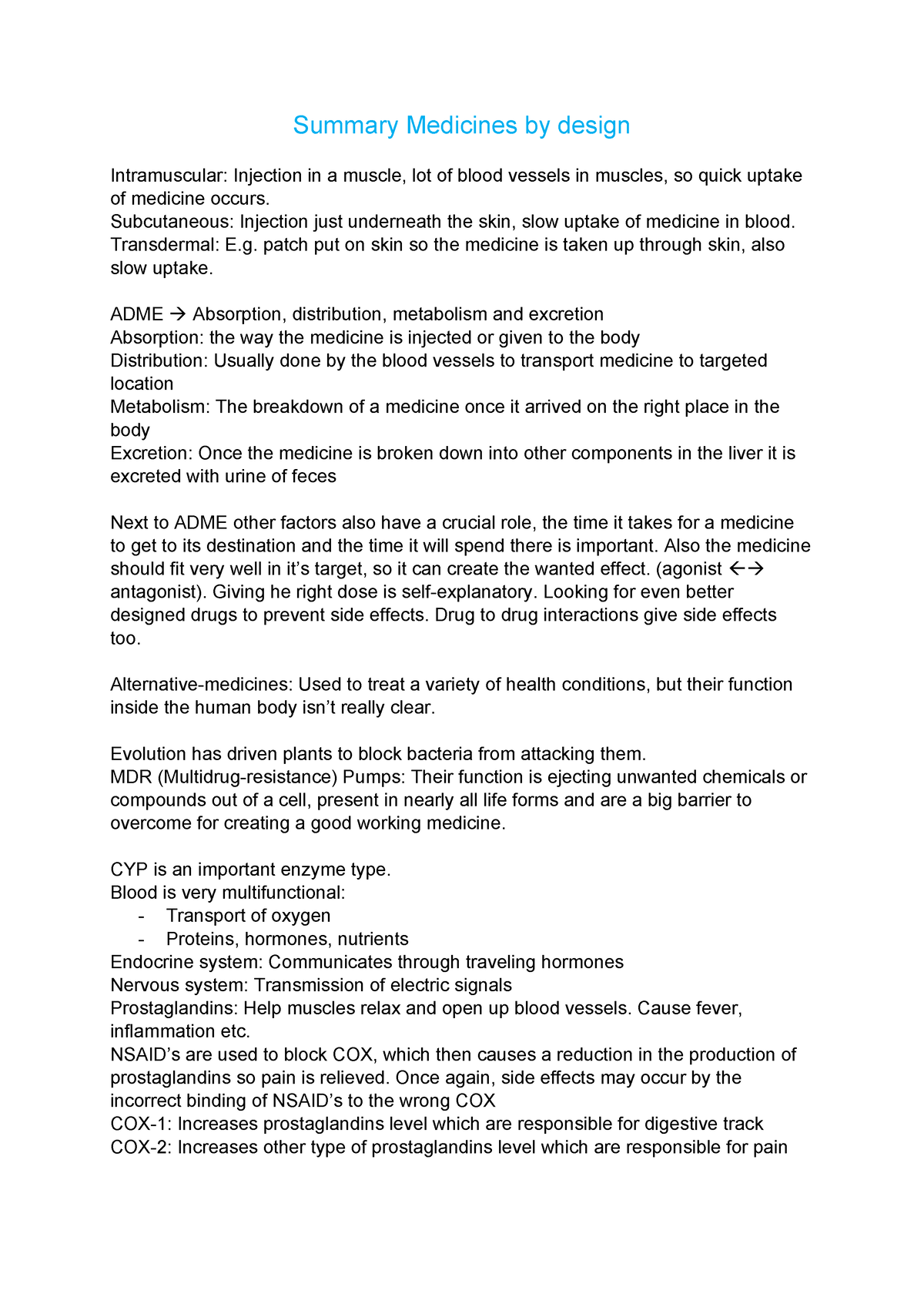 Samenvatting Tentamen Ipg Summary Medicines By Design Intramuscular