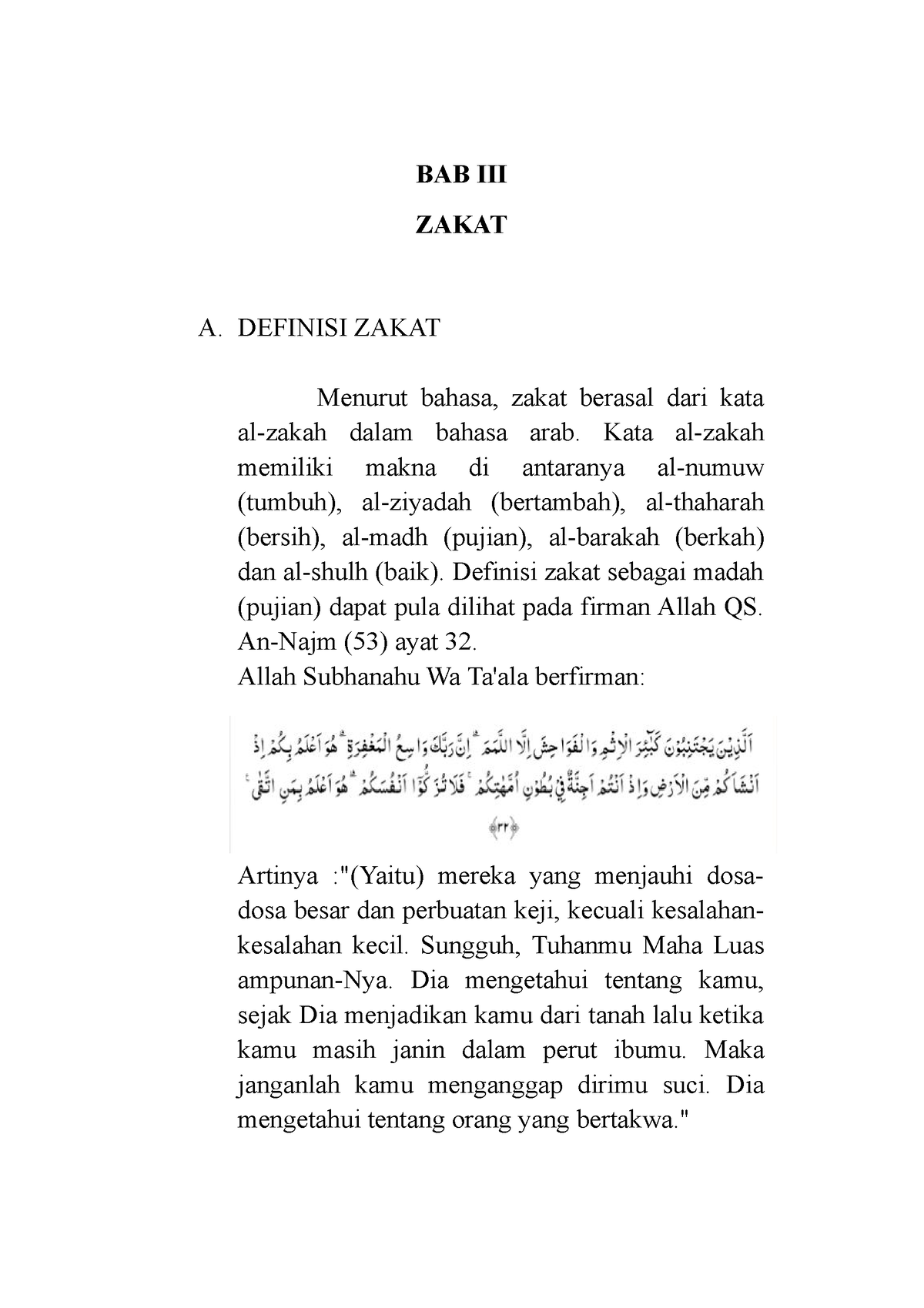 BAB III Zakat - BAB III ZAKAT A. DEFINISI ZAKAT Menurut Bahasa, Zakat ...