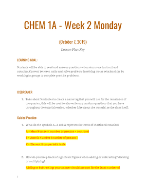 CHEM 1A Midterm 1 Review Session Practice Problems[ 10022 ] - CHEM 1A ...