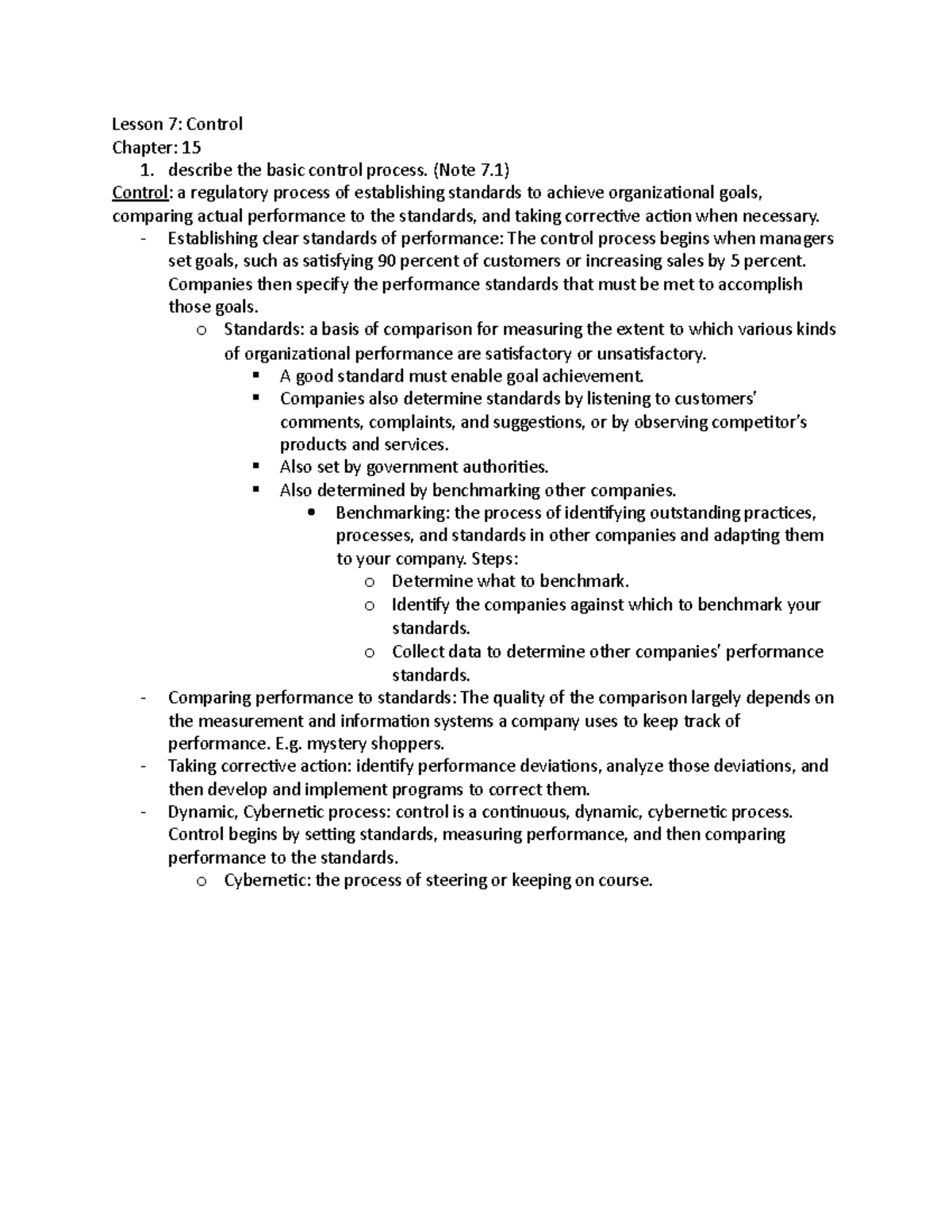 Lesson 7 - Control: Basic control process - Lesson 7: Control Chapter ...