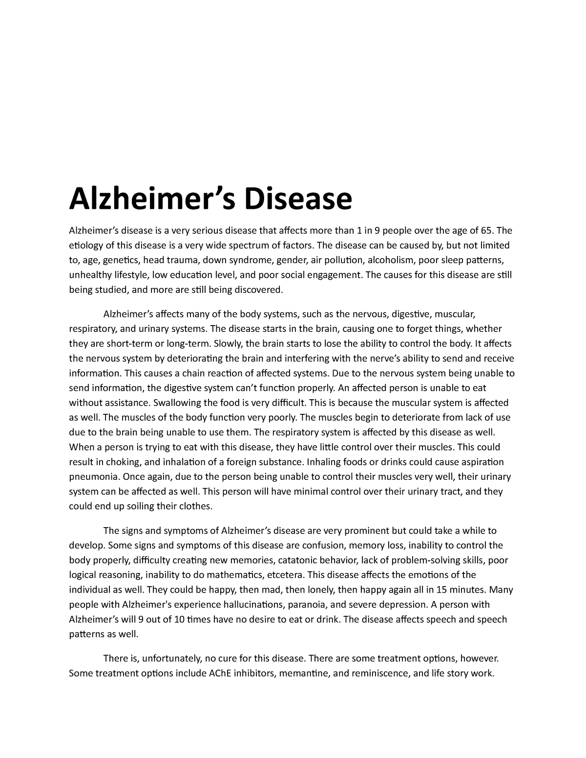 conclusion of alzheimer's disease essay