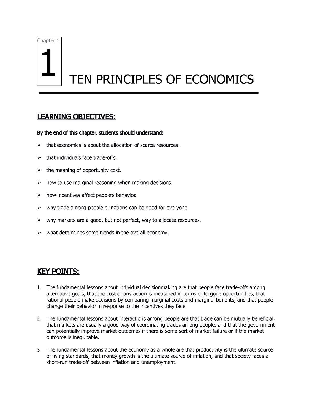 Ten Prin Of Econ Chapter 1 - Chapter 1 LEARNING OBJECTIVES: By The End ...