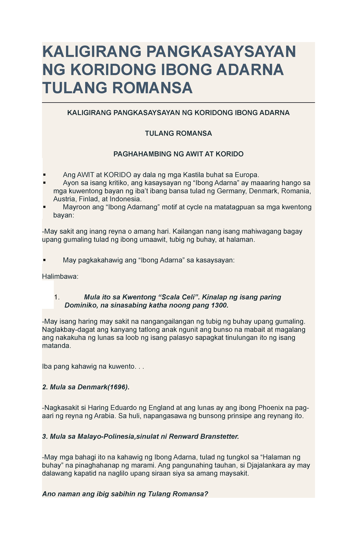 Quarter 4 Week 1 Filipino 7 Kaligirang Pangkasaysayan Ng Ibong Adarna ...