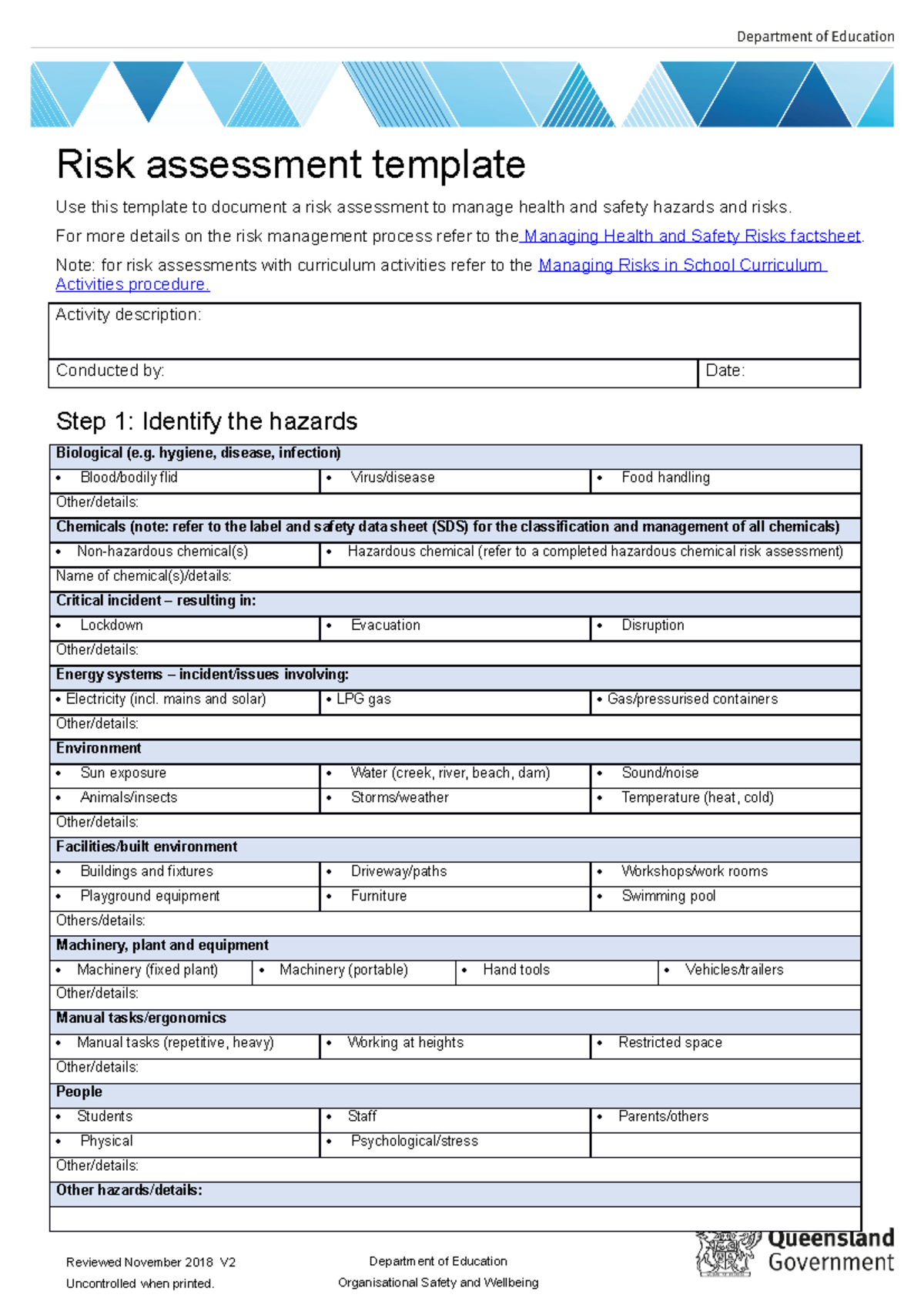 Health Safety Risk Assessment Template Risk Assessment Template Use This Template To Document 