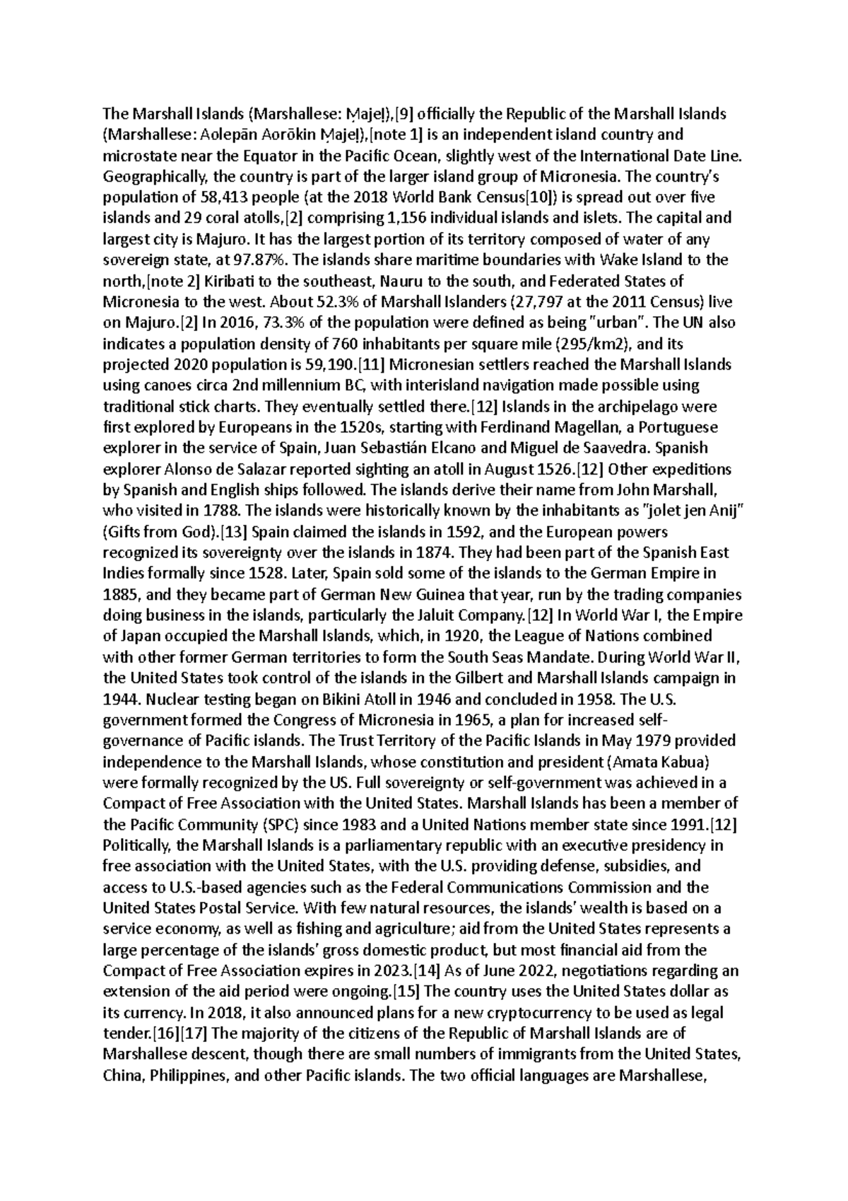 The Marshall Islands Summary The Marshall Islands (Marshallese